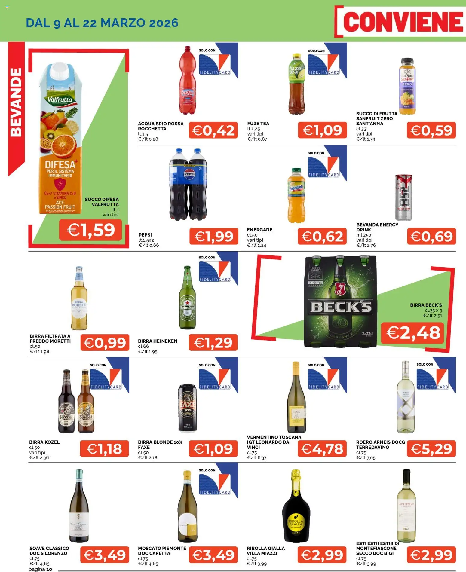 Volantino Mercatò del 09.03.2026 | Pagina: 10 | Prodotti: Birra, Frutta, Heineken, Pepsi