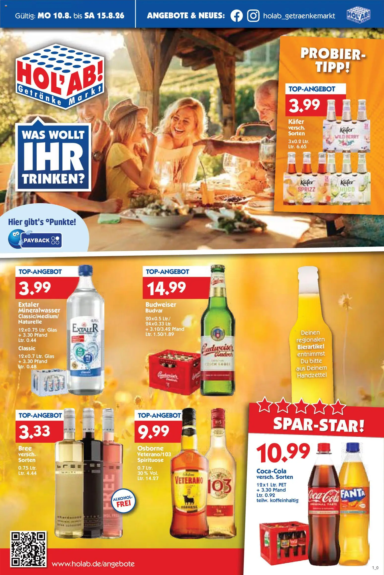 HOL’AB! Prospekt – gültig ab 10.08.2026 | Seite: 1 | Produkte: Fanta, Bree, Mineralwasser, Budweiser