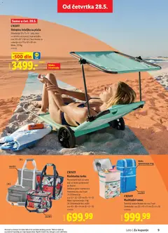 CRIVIT Sklopiva ležaljka za plažu, Dimenzije (D x Š x V - uklj. krov za zaštitu od sunca): kao ležaljka cca 147 x 67 x 58 cm / kao mesto za sedenje cca 113 x 67 x 91 cm. Maks. 110 kg - pregled Lidl kataloga - važi od 28.05.2026 | Strana: 9