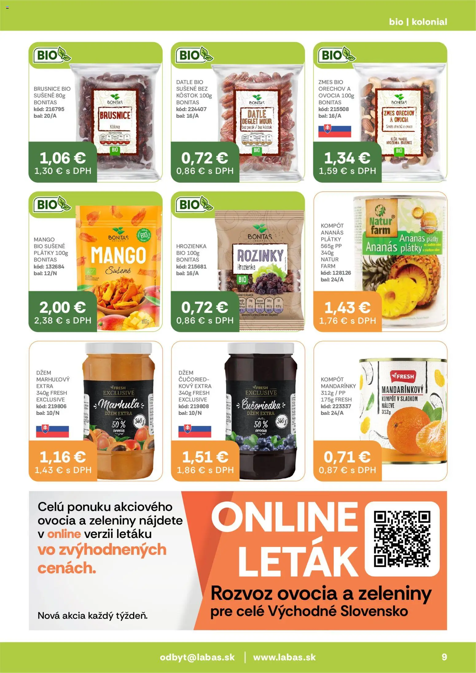 Nové Labaš akcie – leták je platný od 09.10.2026 | Strana: 9 | Produkty: Ananás, Hrozienka, Mango, Brusnice