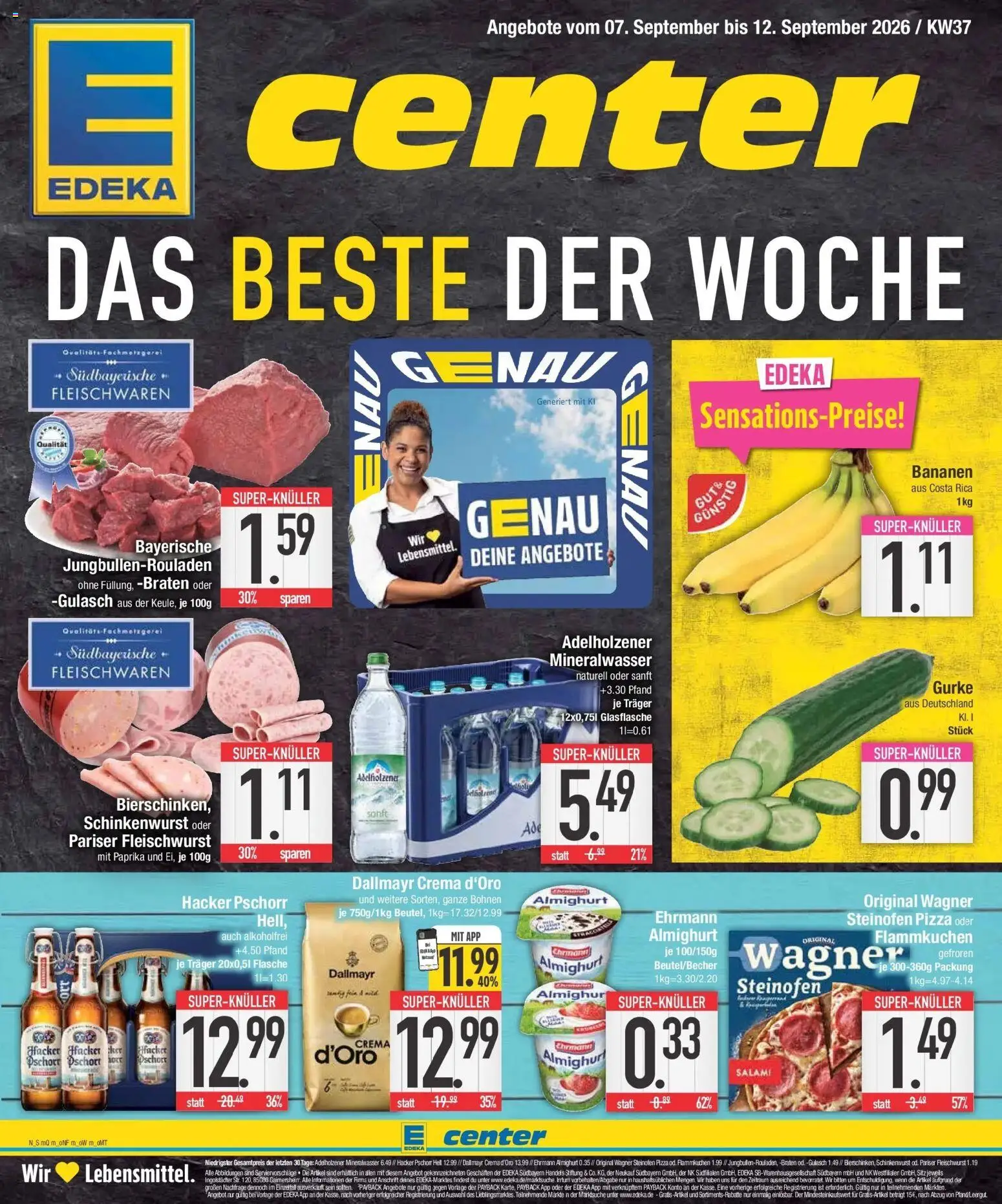 E center Prospekt Regensburg (ab 07.09.2026) zum Blättern | Seite: 1 | Produkte: Ehrmann almighurt, Dallmayr, Paprika, Gulasch