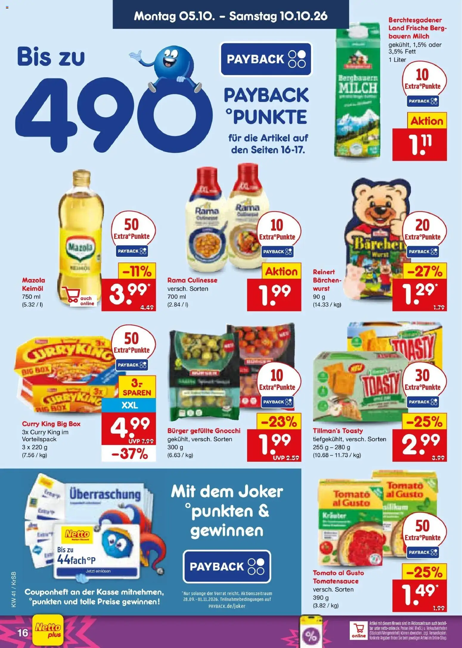 Netto Marken-Discount Prospekt Baesweiler (ab 05.10.2026) » Angebote | Seite: 16 | Produkte: Gnocchi, Rama, Burger, Wurst