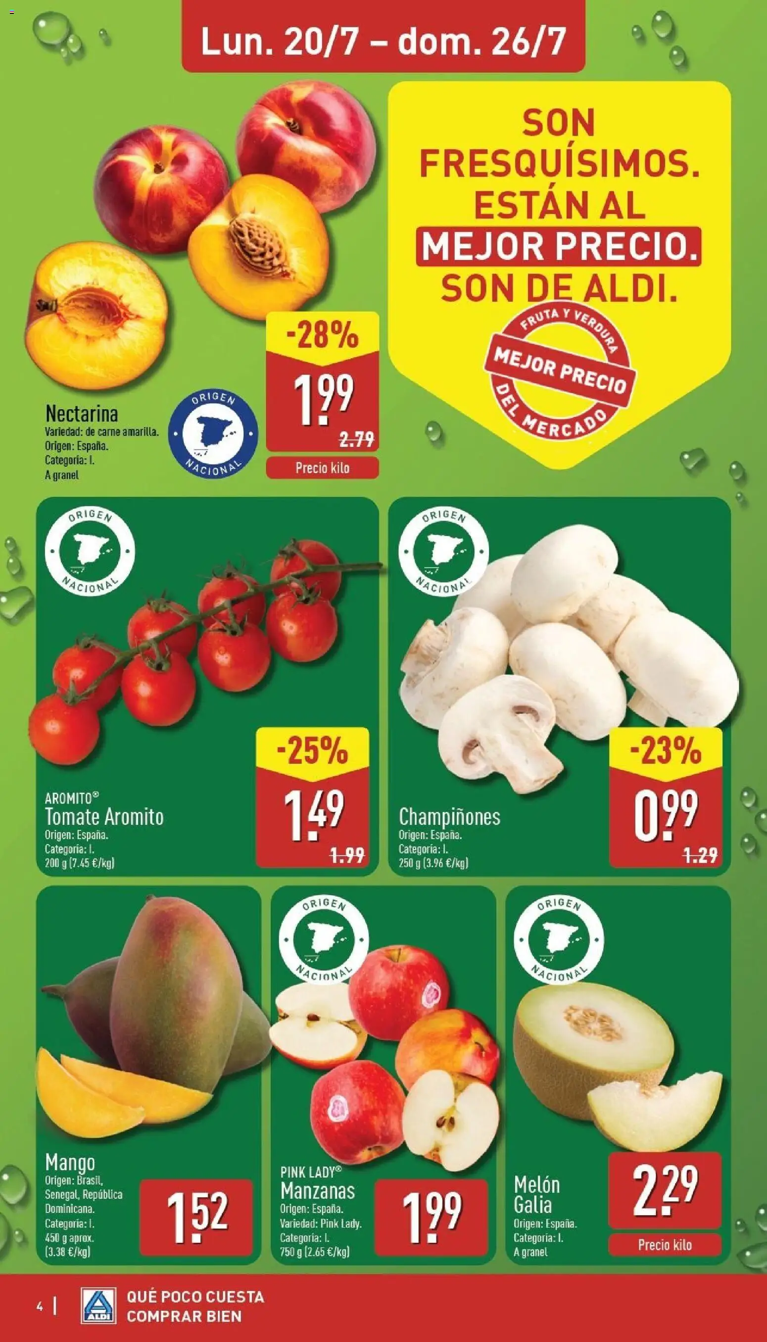 Aldi folleto Península │ válido desde el 20/07/2026 | Página: 4 | Productos: Melón, Fruta, Manzanas, Carne