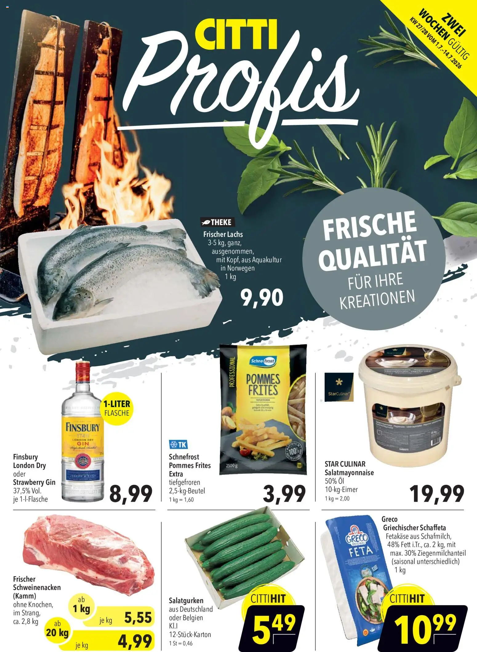 CITTI Markt Aktuelle Angebote für Profis – gültig ab 01.07.2026 | Seite: 1 | Produkte: Pommes, Schweinenacken, Lachs, Gin
