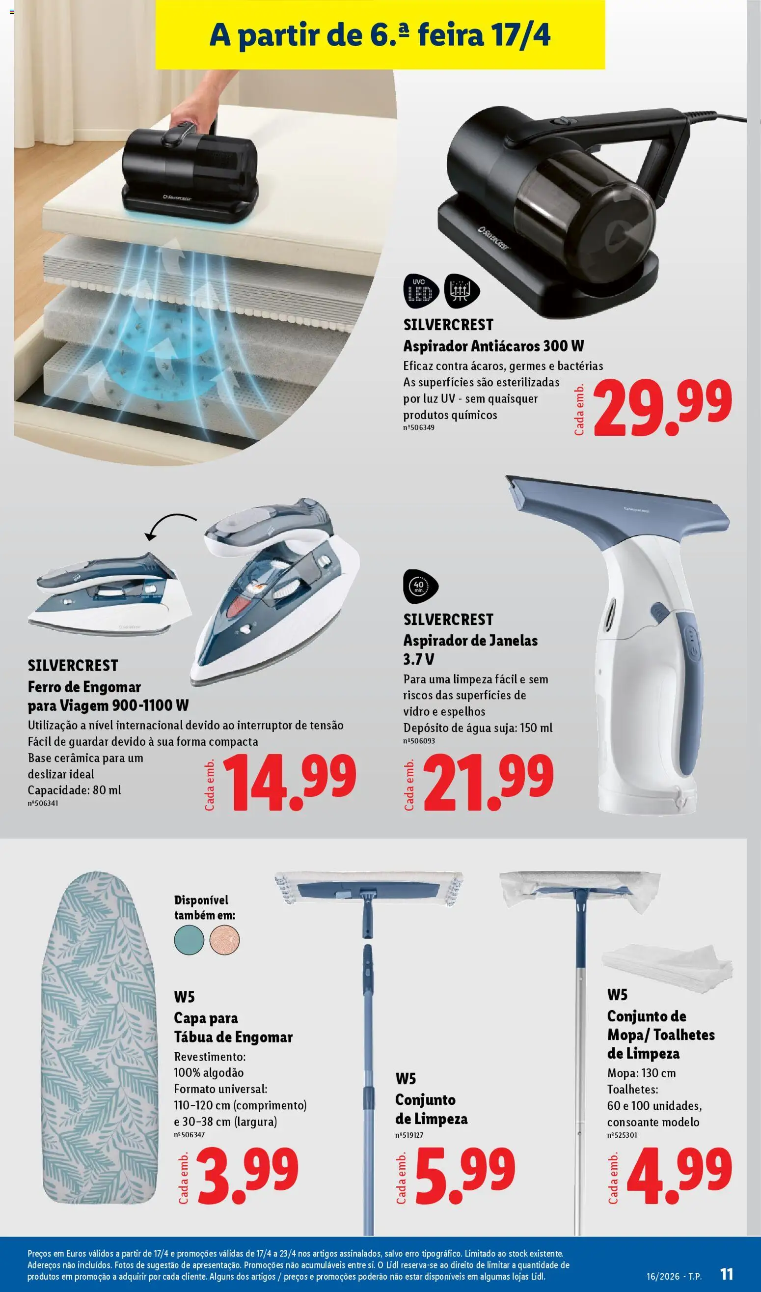 Lidl Novidades │ válido de 13.04.2026 | Página: 11 | Produtos: Ferro de engomar, Aspirador, Algodão, Interruptor