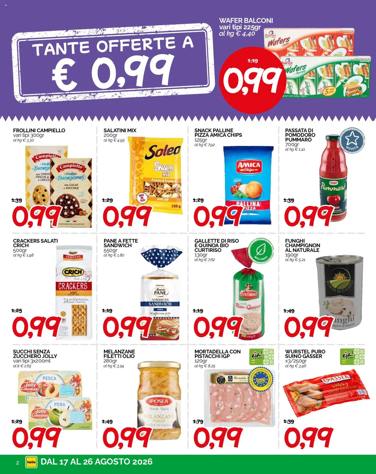 Volantino HarDis del 17/08/2026 | Pagina: 2 | Prodotti: Pane, Suino, Nocciole, Mortadella