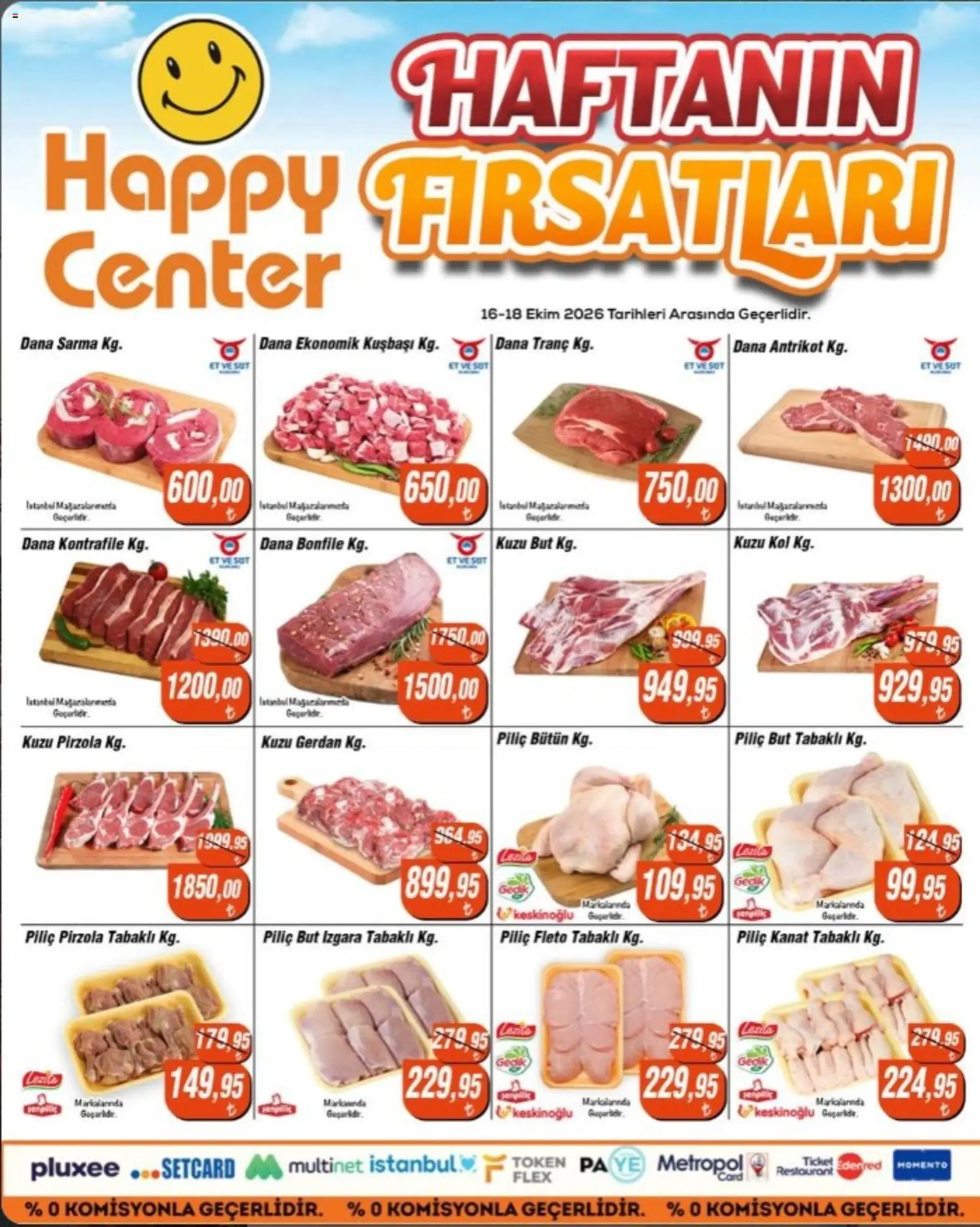 Happy Center - Kasap - 16 Ekim 2026 tarihinden itibaren geçerlidir | Sayfa: 1 | Ürünler: Et, Piliç, Izgara, Bonfile
