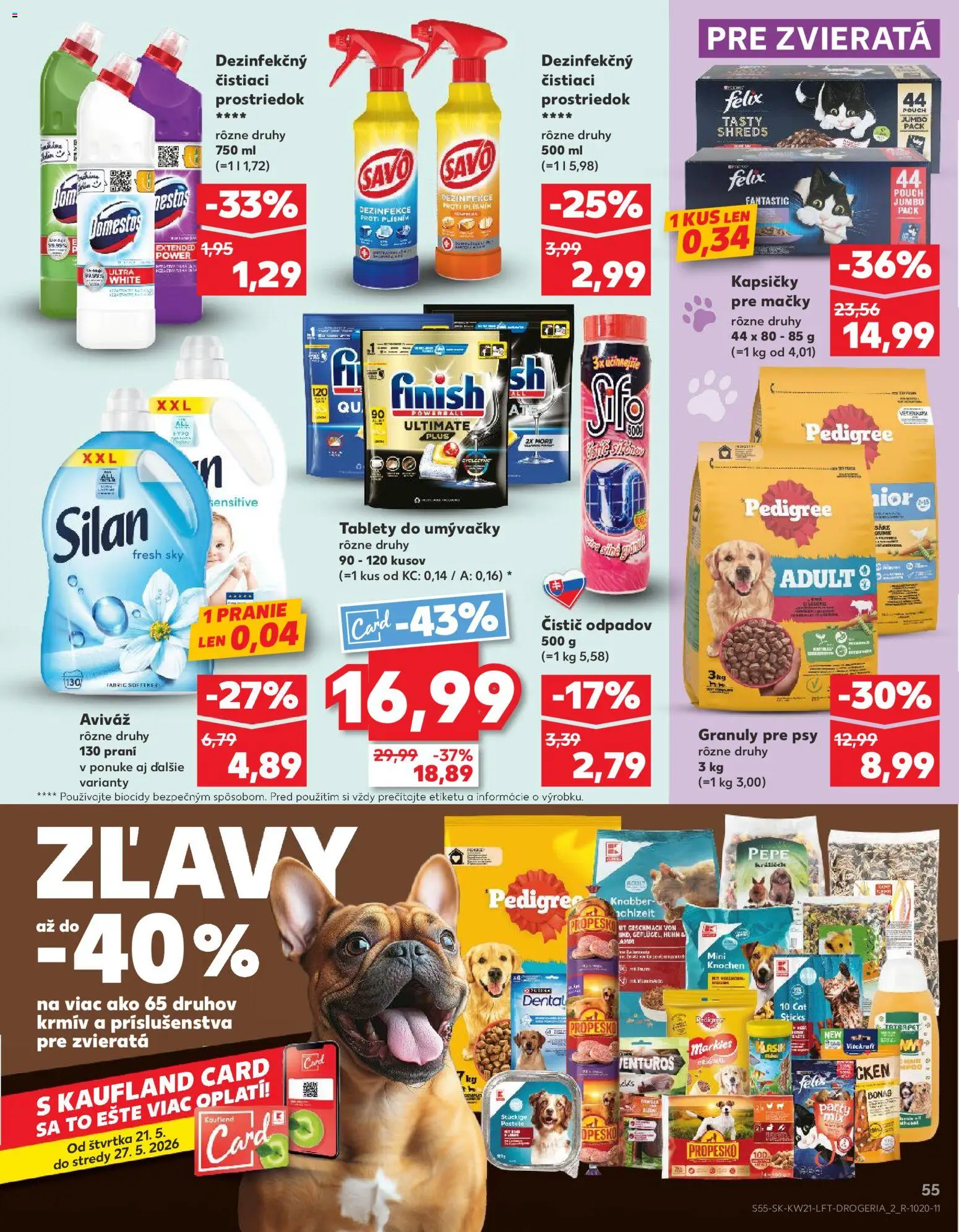 Nové Kaufland akcie – leták je platný od 21.05.2026 | Strana: 55 | Produkty: Felix, Savo, Aviváž, Domestos