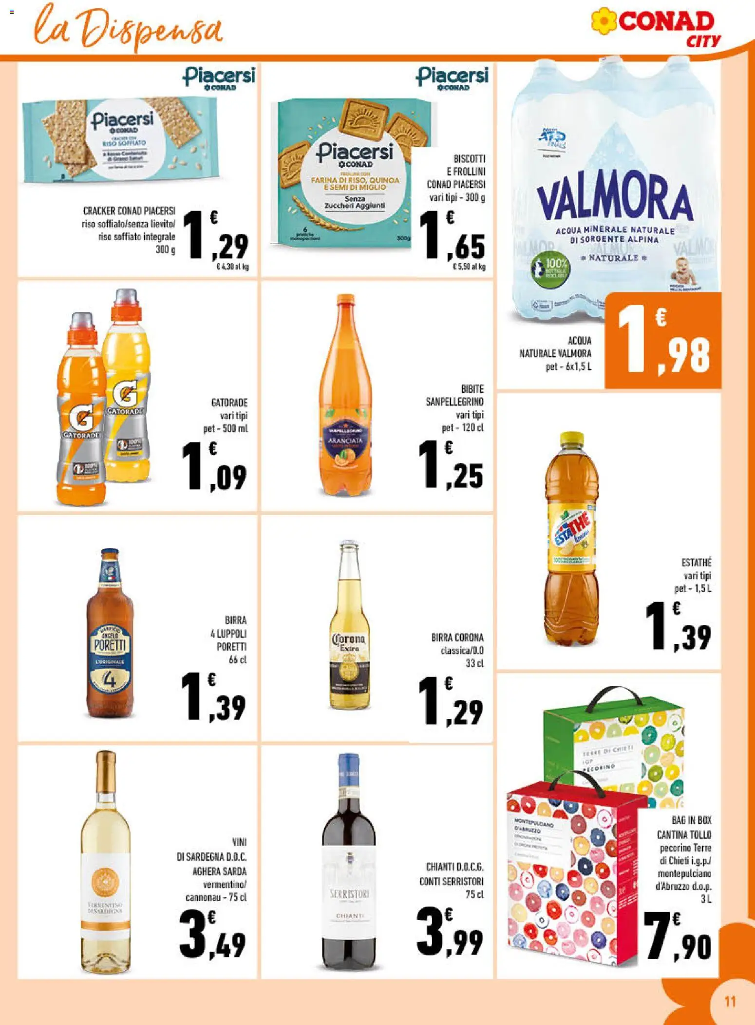 Volantino Conad del 26/08/2026 | Pagina: 11 | Prodotti: Acqua, Crackers, Birra Corona, Quinoa