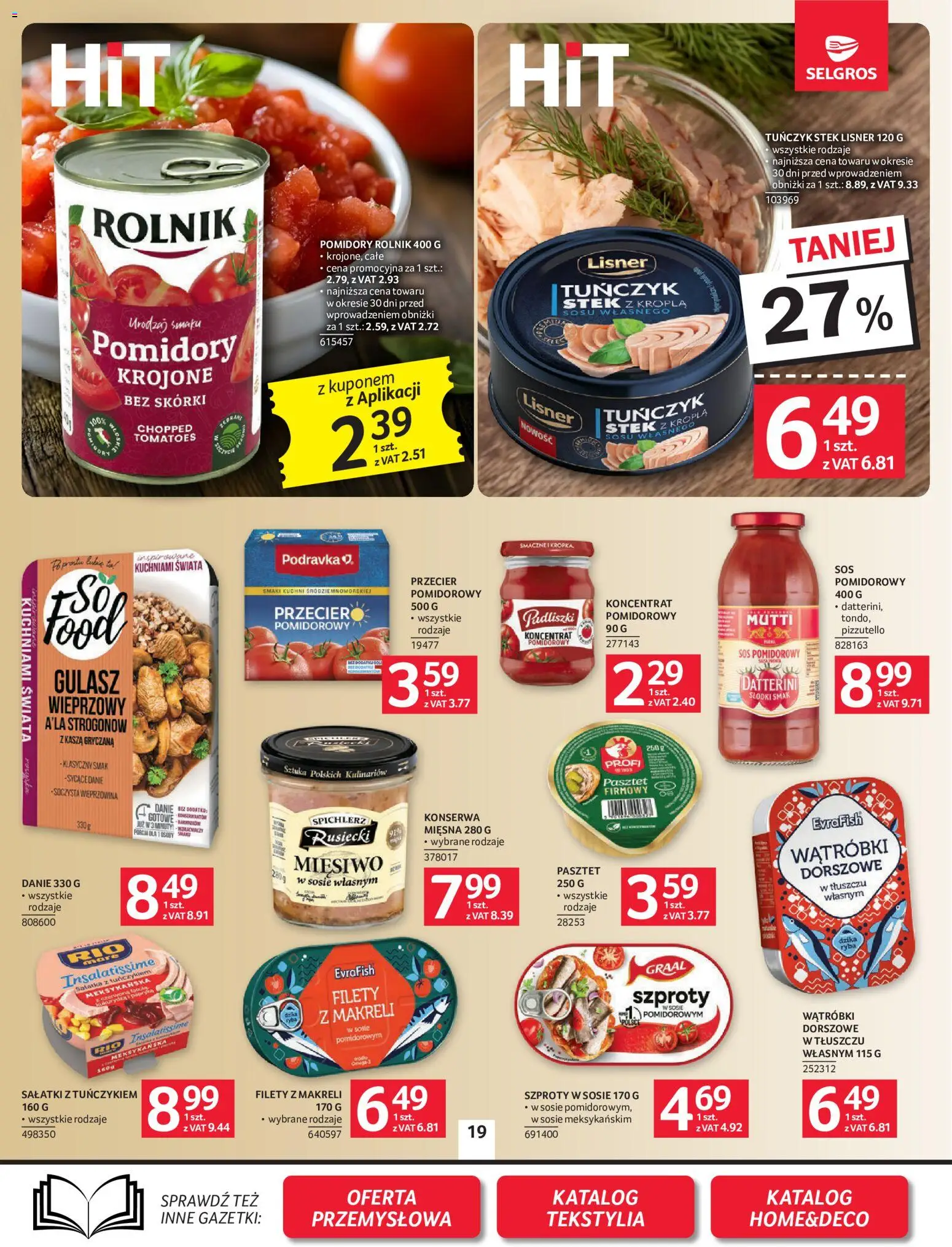 Selgros cash&carry gazetka od 24.09.2026 | Strona: 19 | Produkty: Przecier pomidorowy, Pasztet, Wieprzowina, Tekstylia