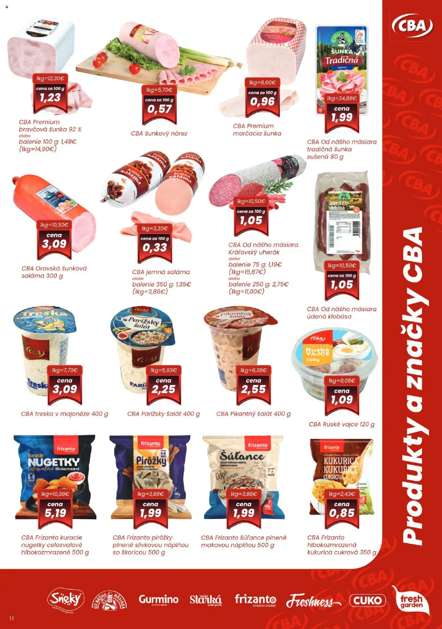 Nové Sintra akcie – leták je platný od 07.05.2026 | Strana: 15 | Produkty: Klobása, Šalát, Kukurica, Treska