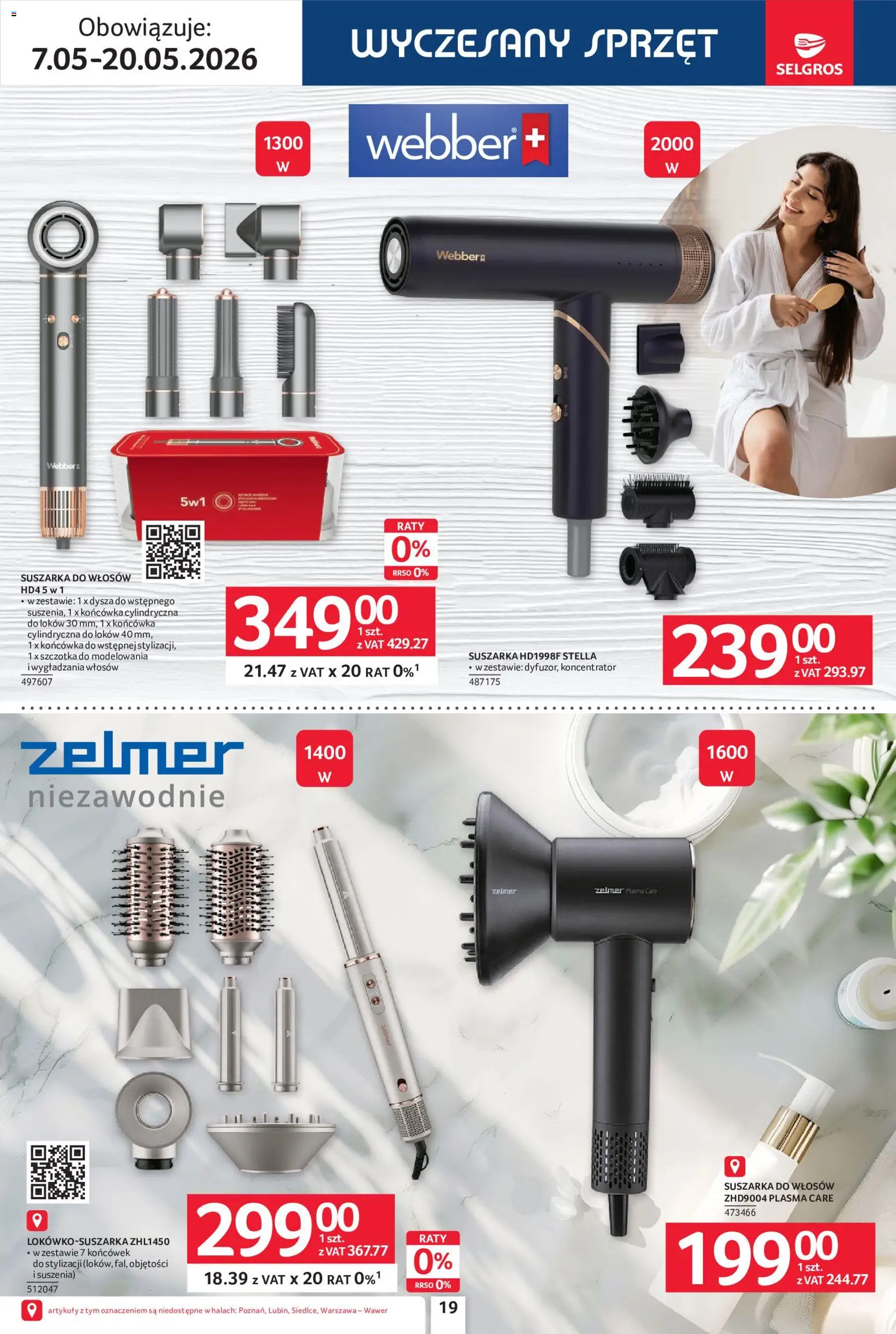 Selgros cash&carry gazetka - Elektro AGD od 07.05.2026 | Strona: 19 | Produkty: Suszarka, Suszarka do włosów, Szczotka