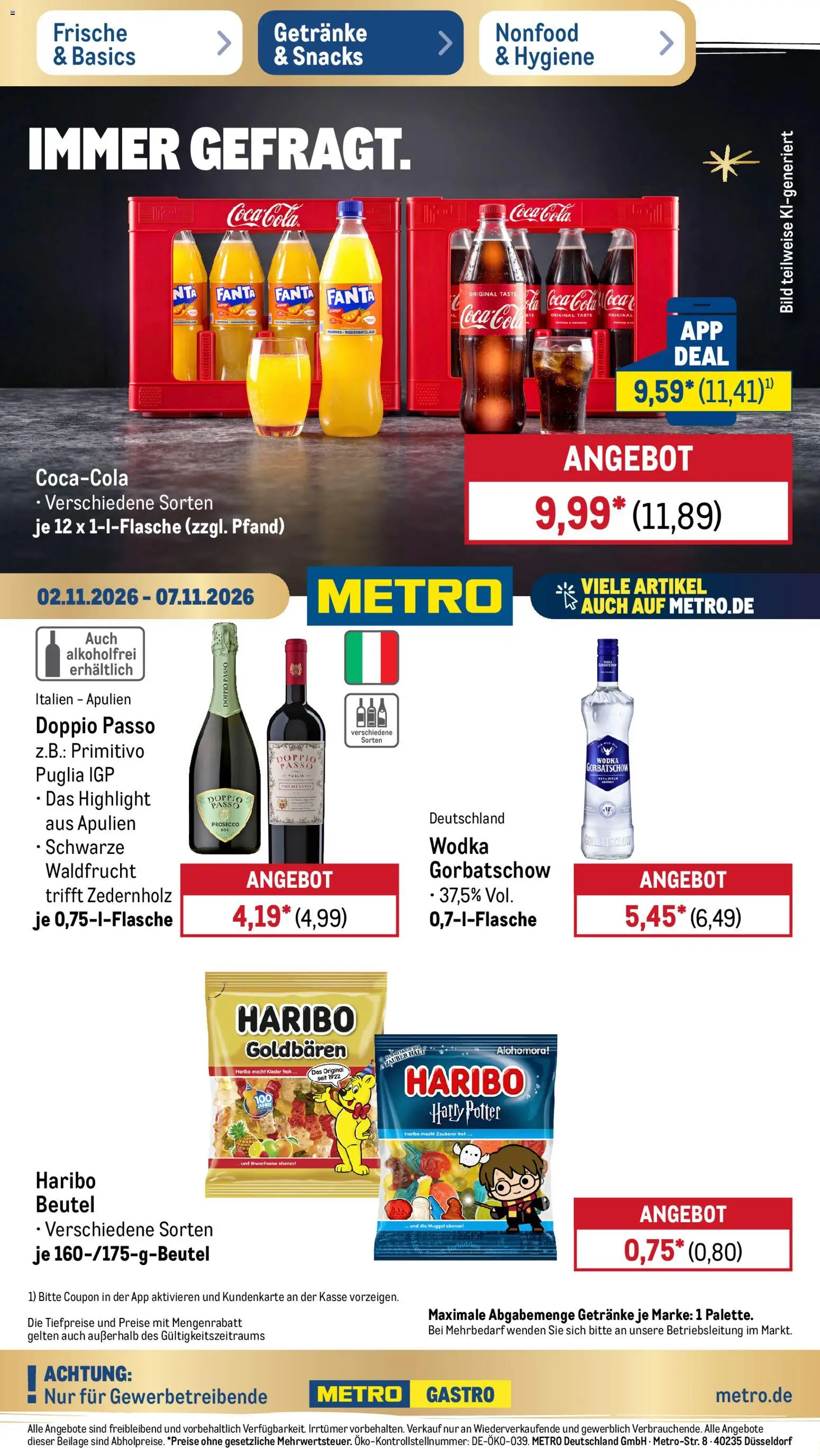 Metro Black Friday – gültig ab 02.11.2026 | Seite: 22 | Produkte: Cola, Prosecco, Doppio Passo, Wodka