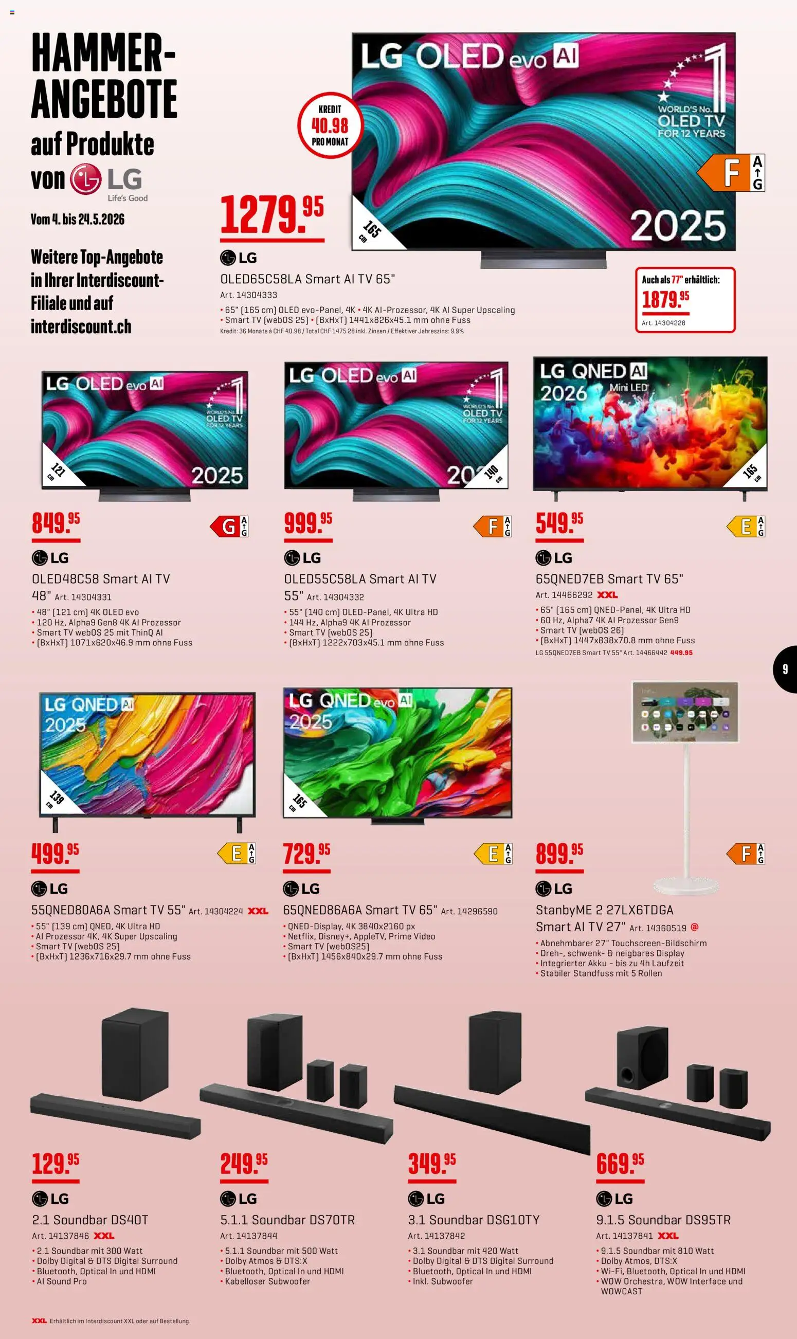 Interdiscount aktionen Wochen Knaller – gültig ab 11.05.2026 | Seite: 9 | Produkte: Soundbar, TV, Video, LG