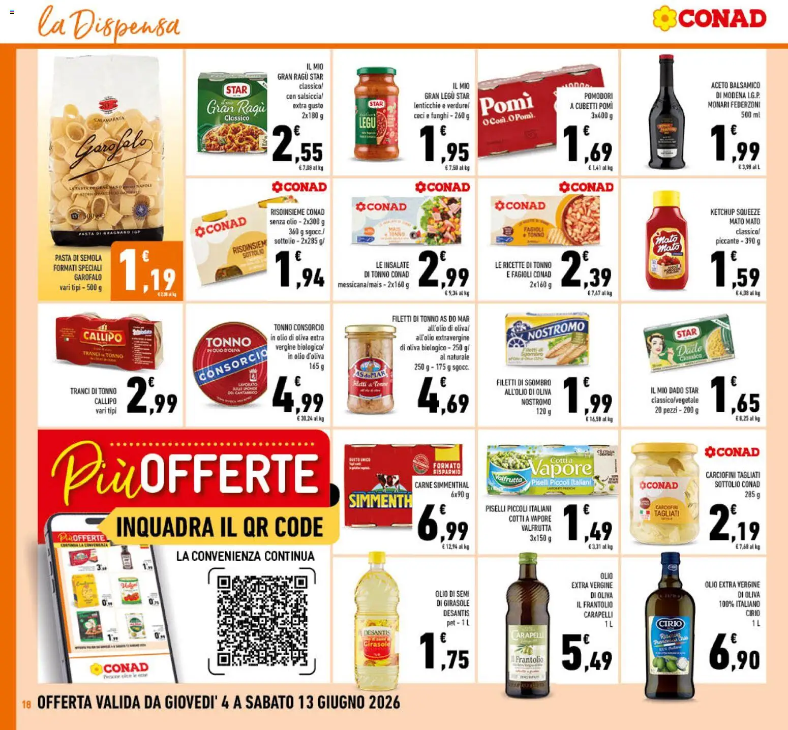 Volantino Conad del 04.06.2026 | Pagina: 18 | Prodotti: Ketchup, Olive, Pasta, Olio di semi di girasole