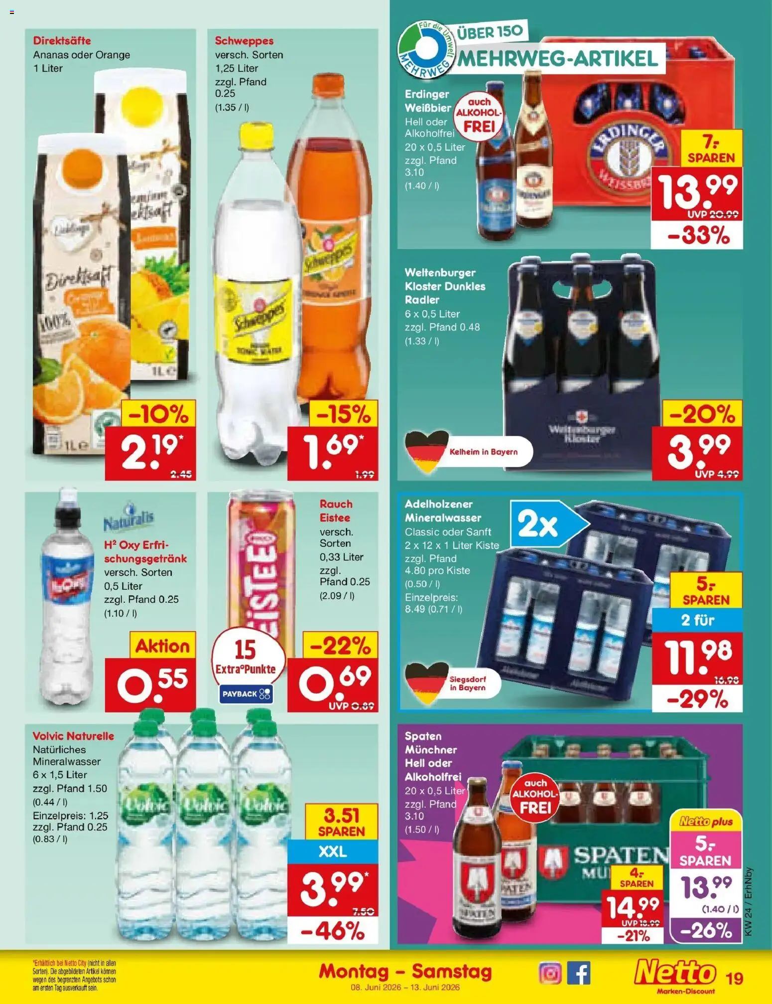 Netto Marken-Discount Prospekt Ergolding – gültig ab 08.06.2026 | Seite: 31 | Produkte: Ananas, Schweppes, Mineralwasser, Radler