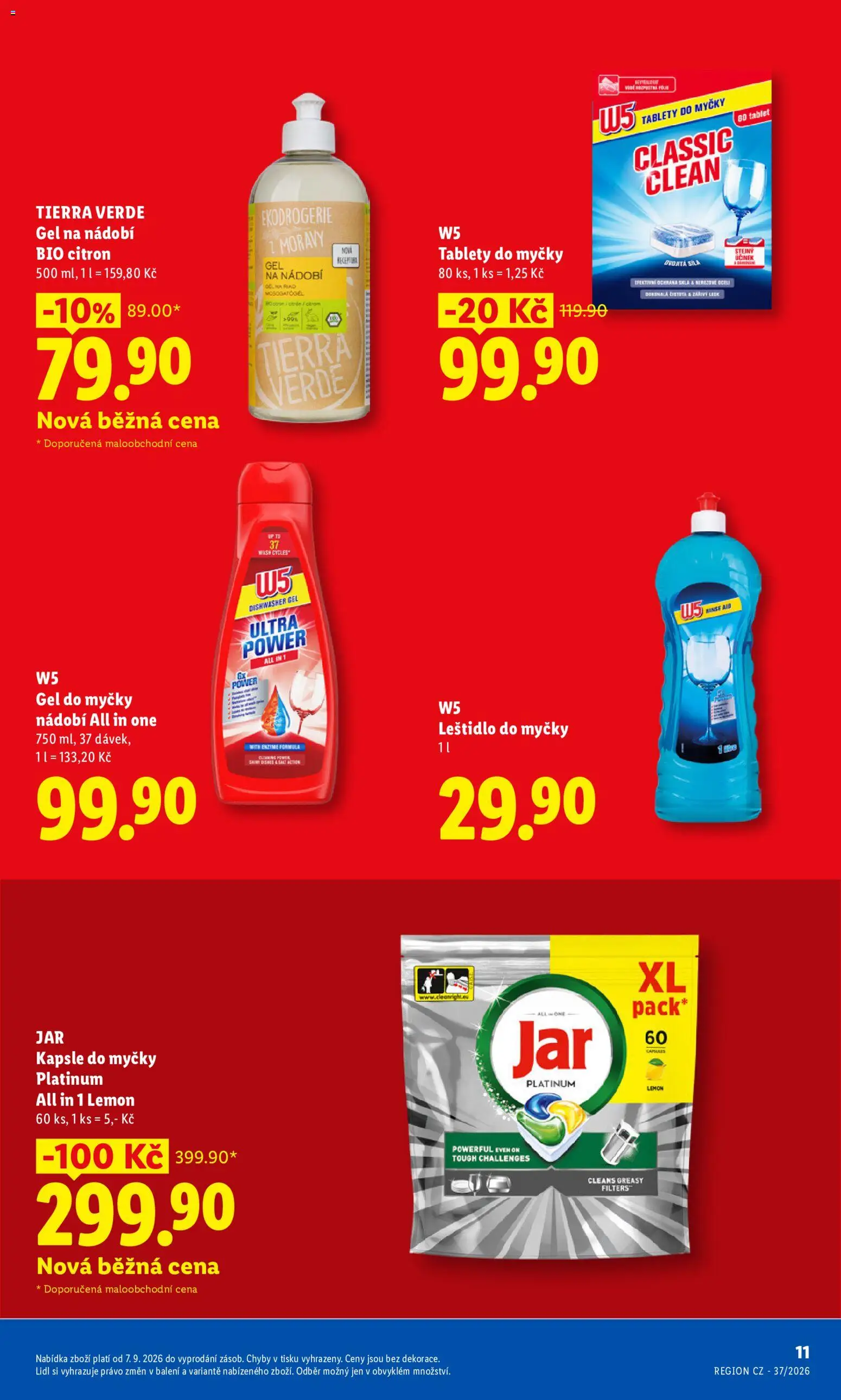 Lidl leták - Pro čistou domácnost máme všechno od 07.09.2026 | Strana: 11 | Produkty: Leštidlo do myčky, Kapsle do myčky, W5, Gel do myčky