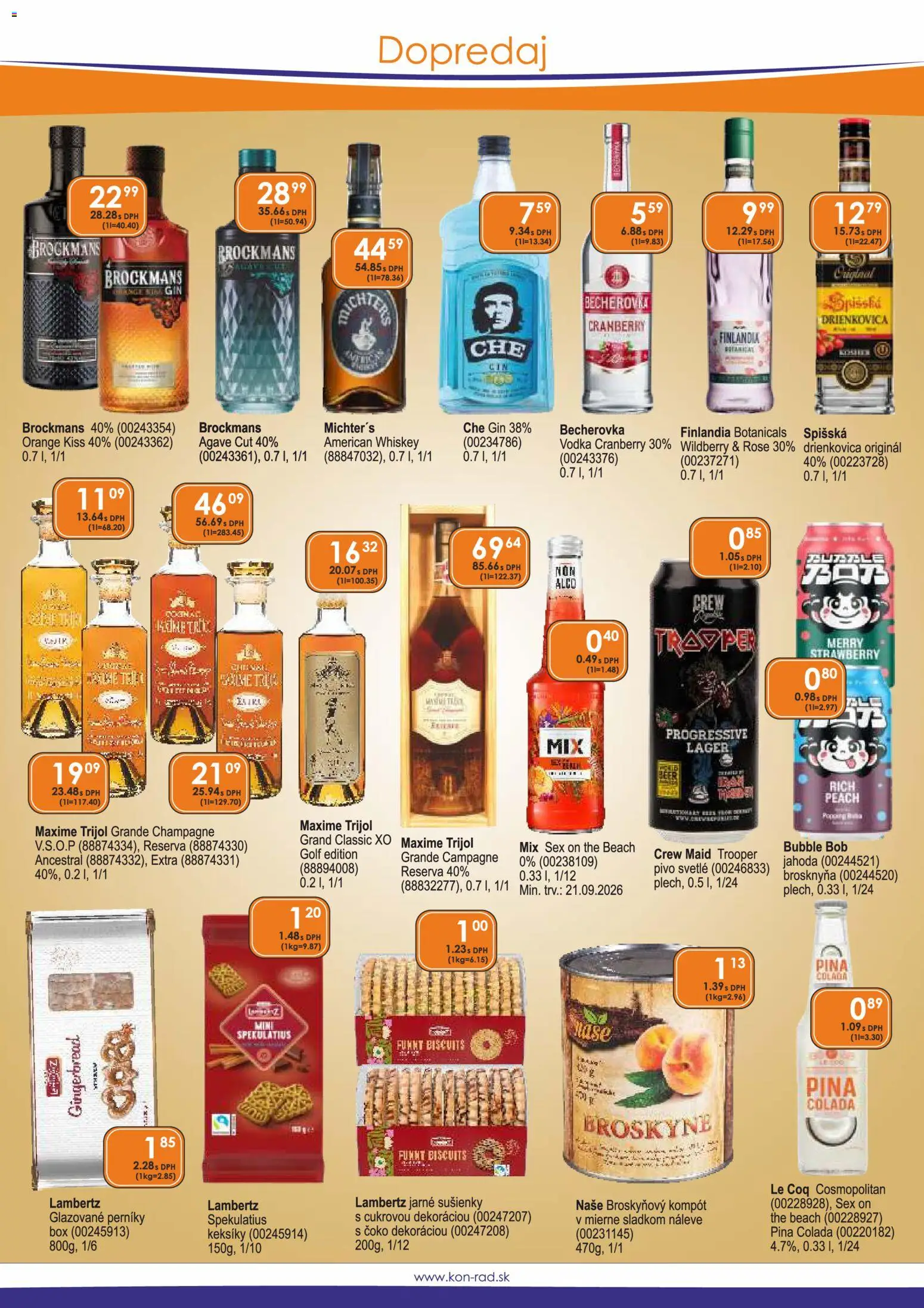 Nové KON - RAD akcie – leták je platný od 01.09.2026 | Strana: 39 | Produkty: Becherovka, Broskyňový kompót, Gin, Vodka