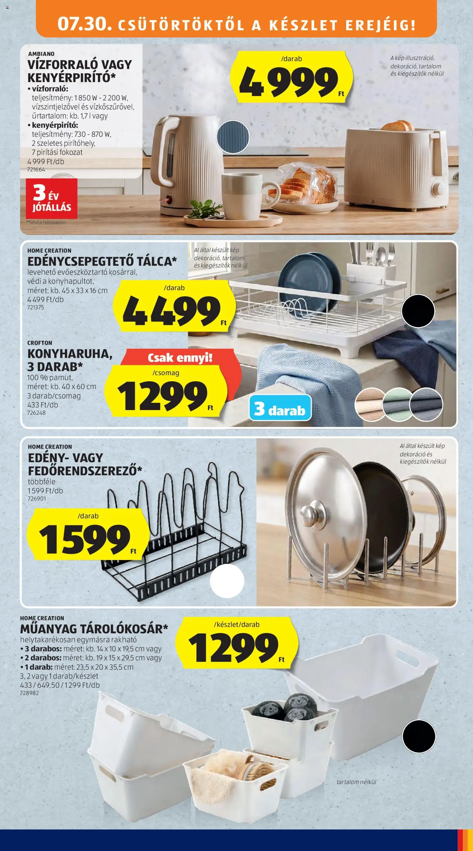 Aldi akciós ujság - amely érvényes a következő dátumtól: 2026.07.30. | Oldal: 9 | Termékek: Vízforraló, Edény, Kenyérpirító, Dekoráció