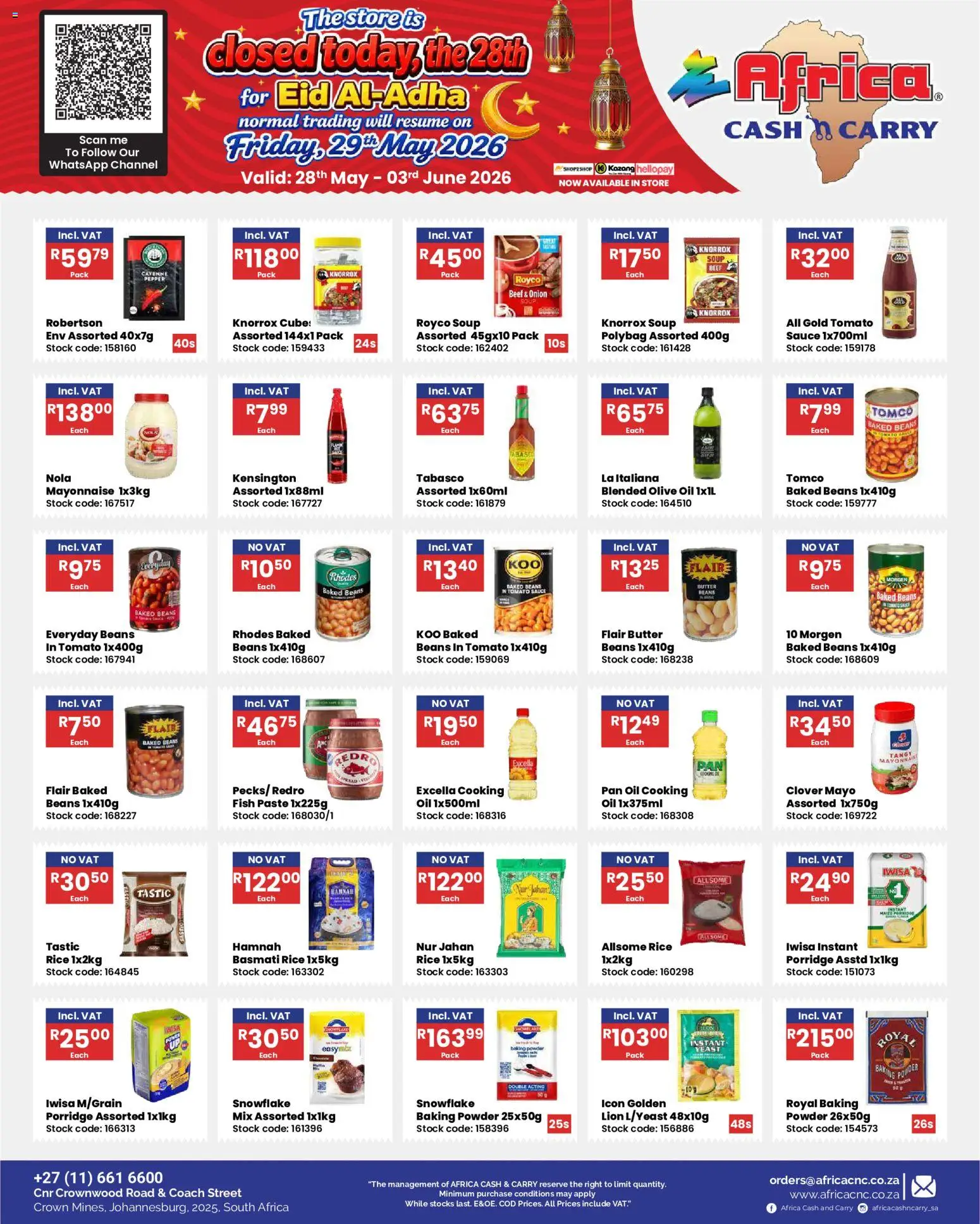 New Africa Cash & Carry catalogue – valid from 28.05.2026 | Page: 27 | Products: Beans, Butter, Powder, Beef