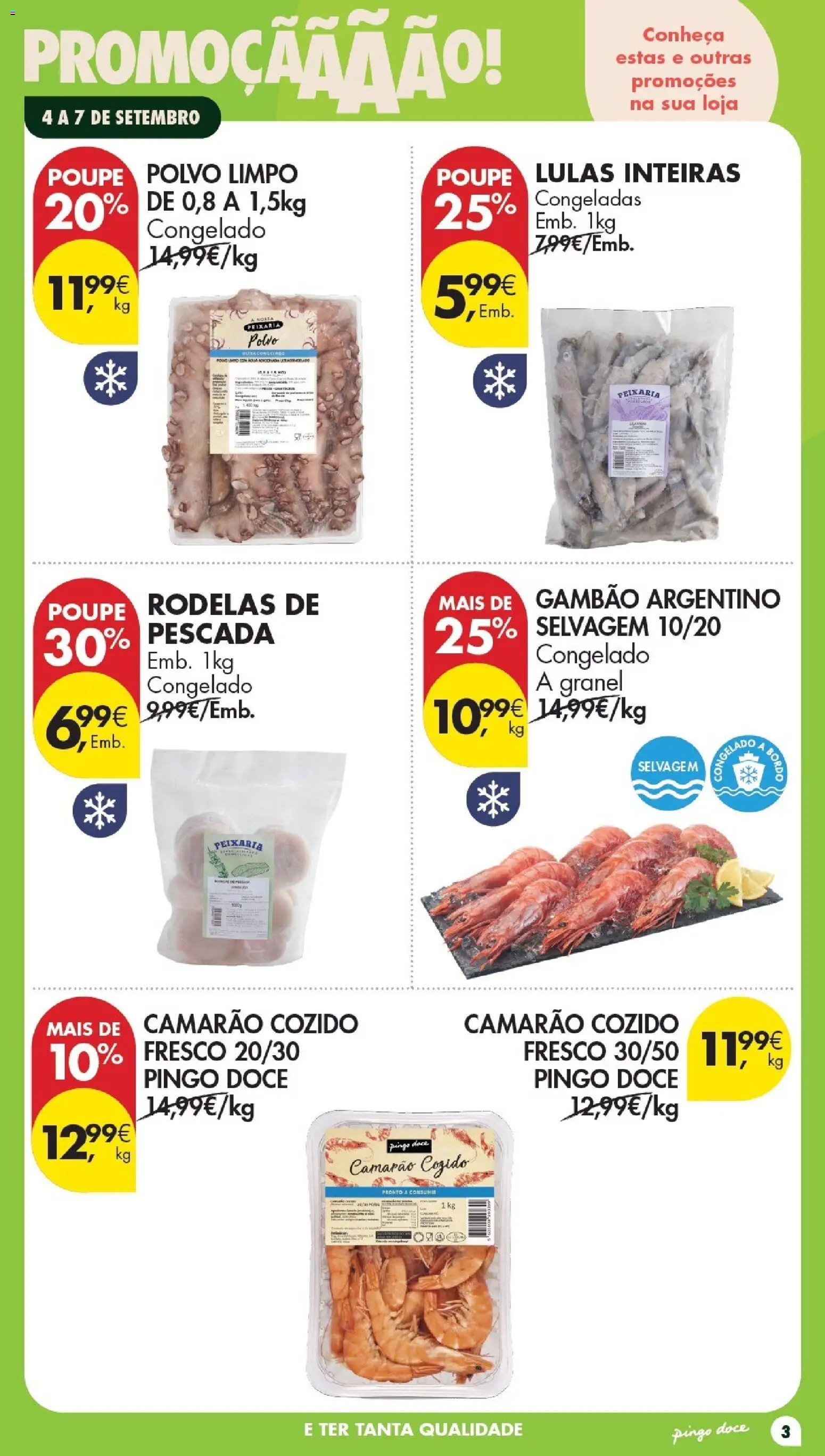 Pingo Doce Poupe este Fim de Semana │ válido de 04/09/2026 | Página: 3 | Produtos: Pescada, Lulas, Camarão, Gelado