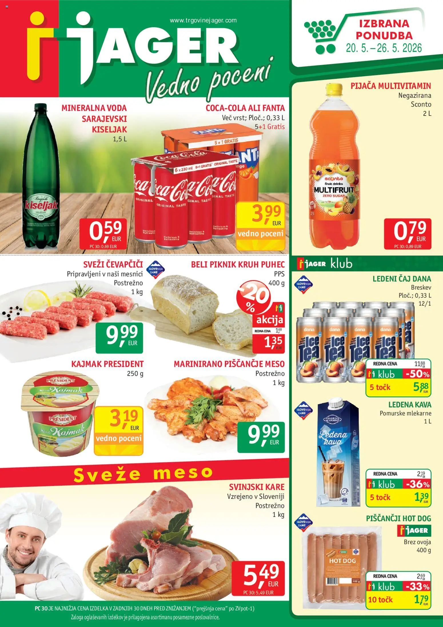 Novi Jager katalog ponudbe – veljaven od 20.05.2026 | Stran: 1 | Izdelki: Kajmak, Kruh, Caj, Voda