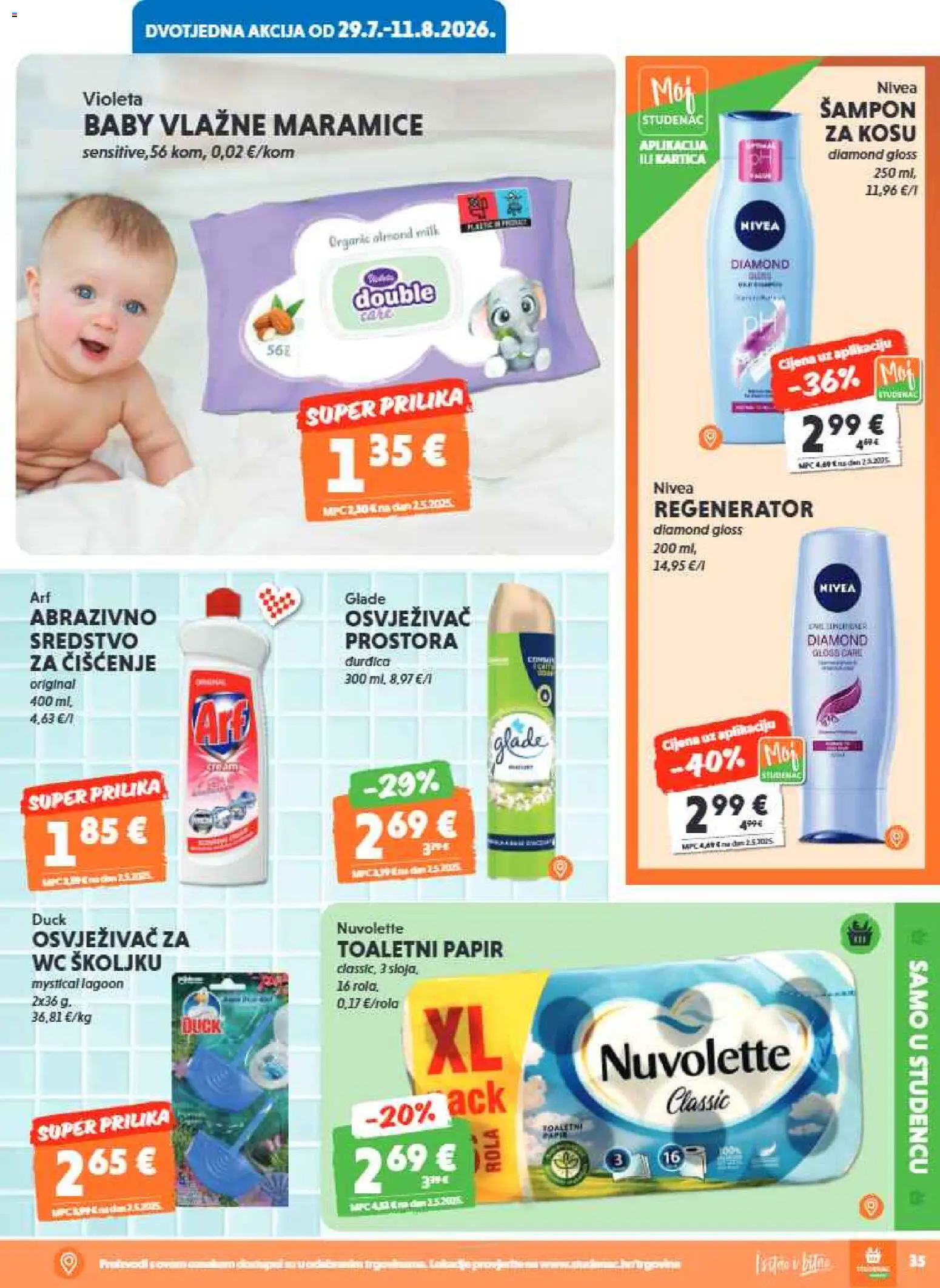 Studenac katalog | vrijedi od 29.07.2026 | Stranica: 35 | Proizvodi: Šampon, Vlažne maramice, Maramice, Toaletni papir