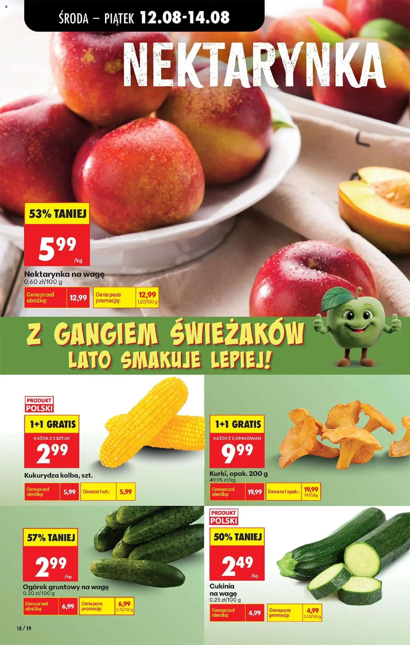 Biedronka gazetka od środy od 12.08.2026 | Strona: 28 | Produkty: Nektarynka, Kukurydza, Cukinia, Ogórek