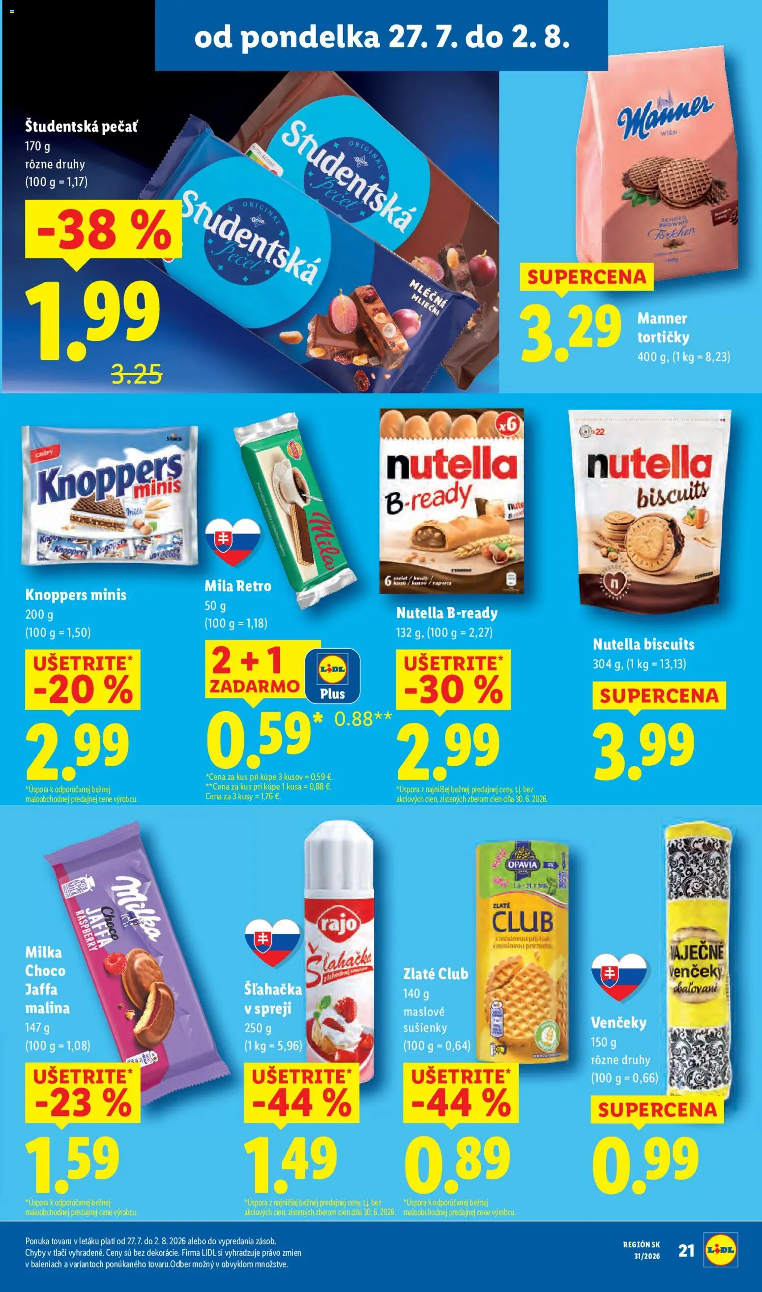 Nové Lidl akcie – leták je platný od 27.07.2026 | Strana: 29 | Produkty: Študentská pečať, Maslove sušienky, Mila, Šľahačka