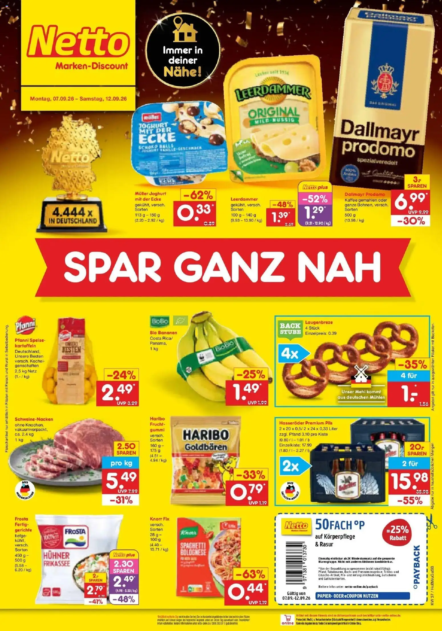 Netto Marken-Discount Prospekt Bielefeld – gültig ab 07.09.2026 | Seite: 1 | Produkte: Knorr fix, Haribo, Schweinenacken, Frosta