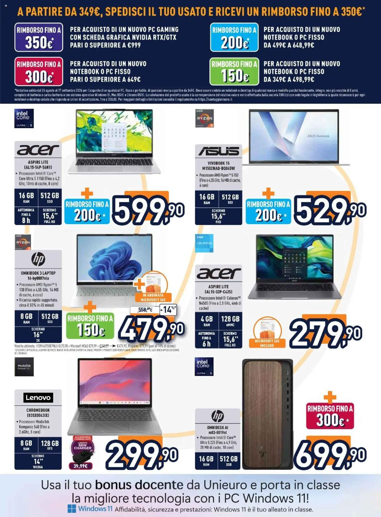 Volantino Unieuro del 24/08/2026 | Pagina: 3 | Prodotti: Schermo, Notebook, Laptop, PC