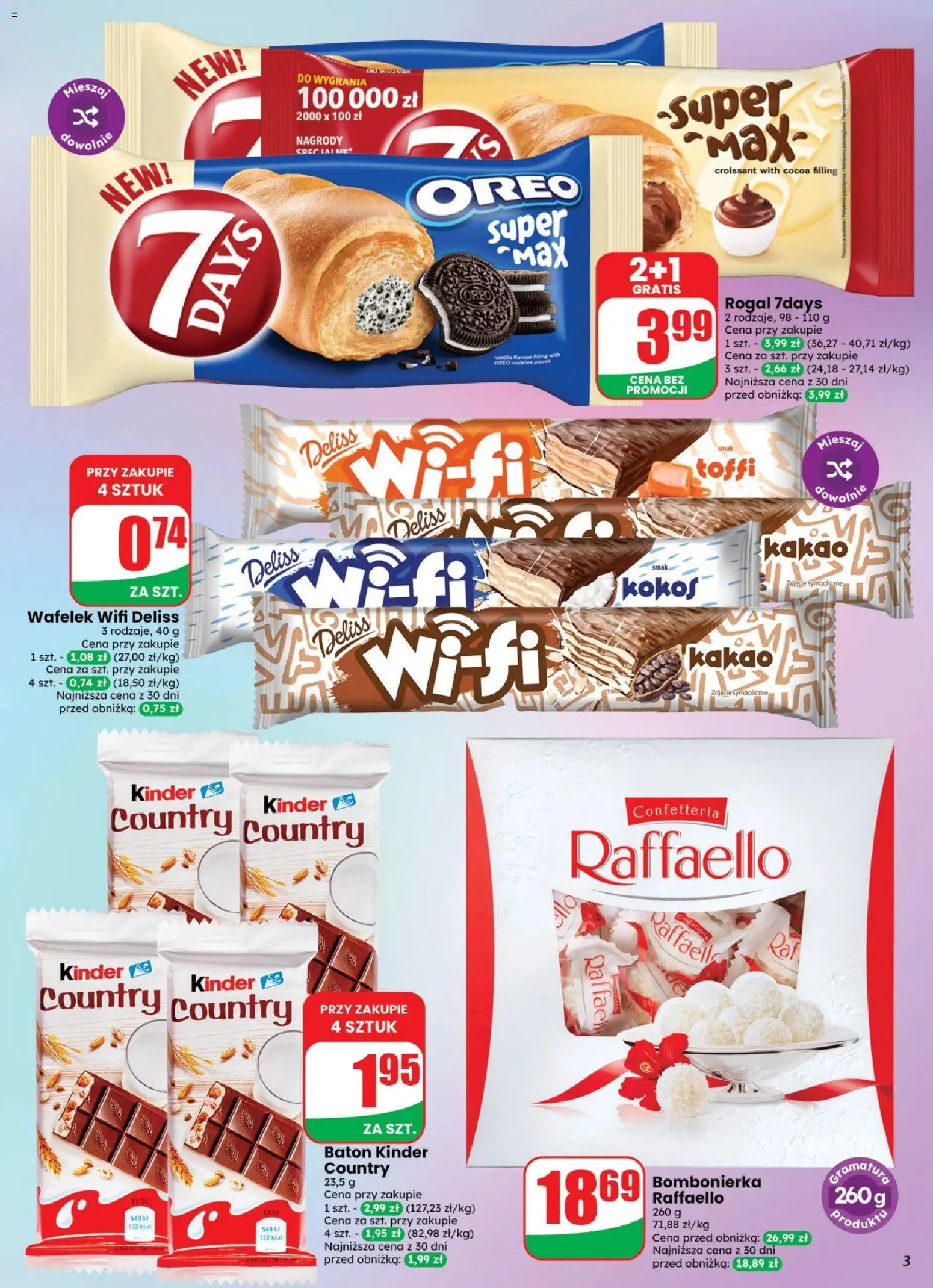 Dino gazetka - Weekendowe Okazje od 16.10.2026 | Strona: 3 | Produkty: Raffaello, Bombonierka, Kinder Country, 7days