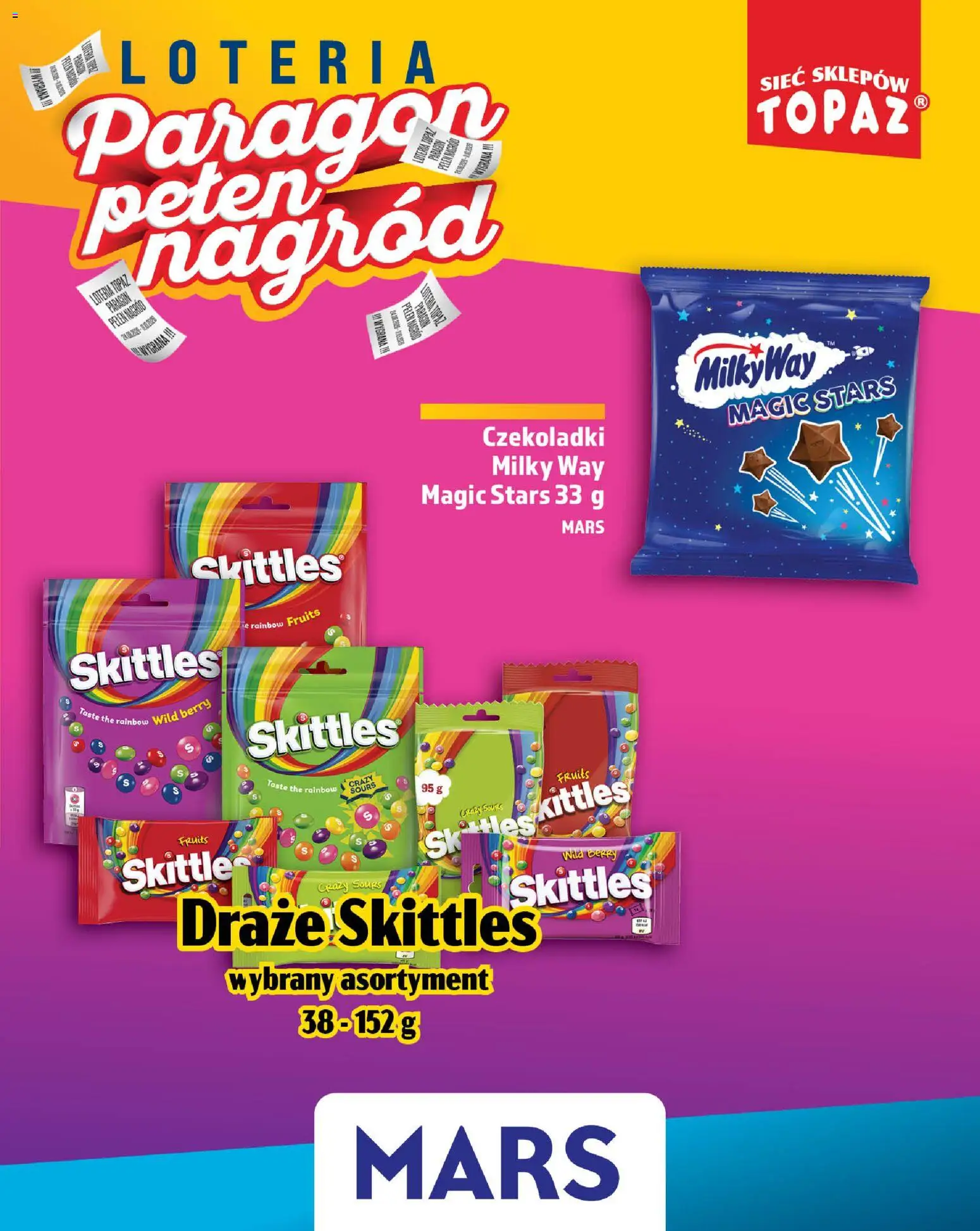 Topaz gazetka - Loteria Paragonowa od 24.08.2026 | Strona: 77 | Produkty: Czekoladki, Skittles