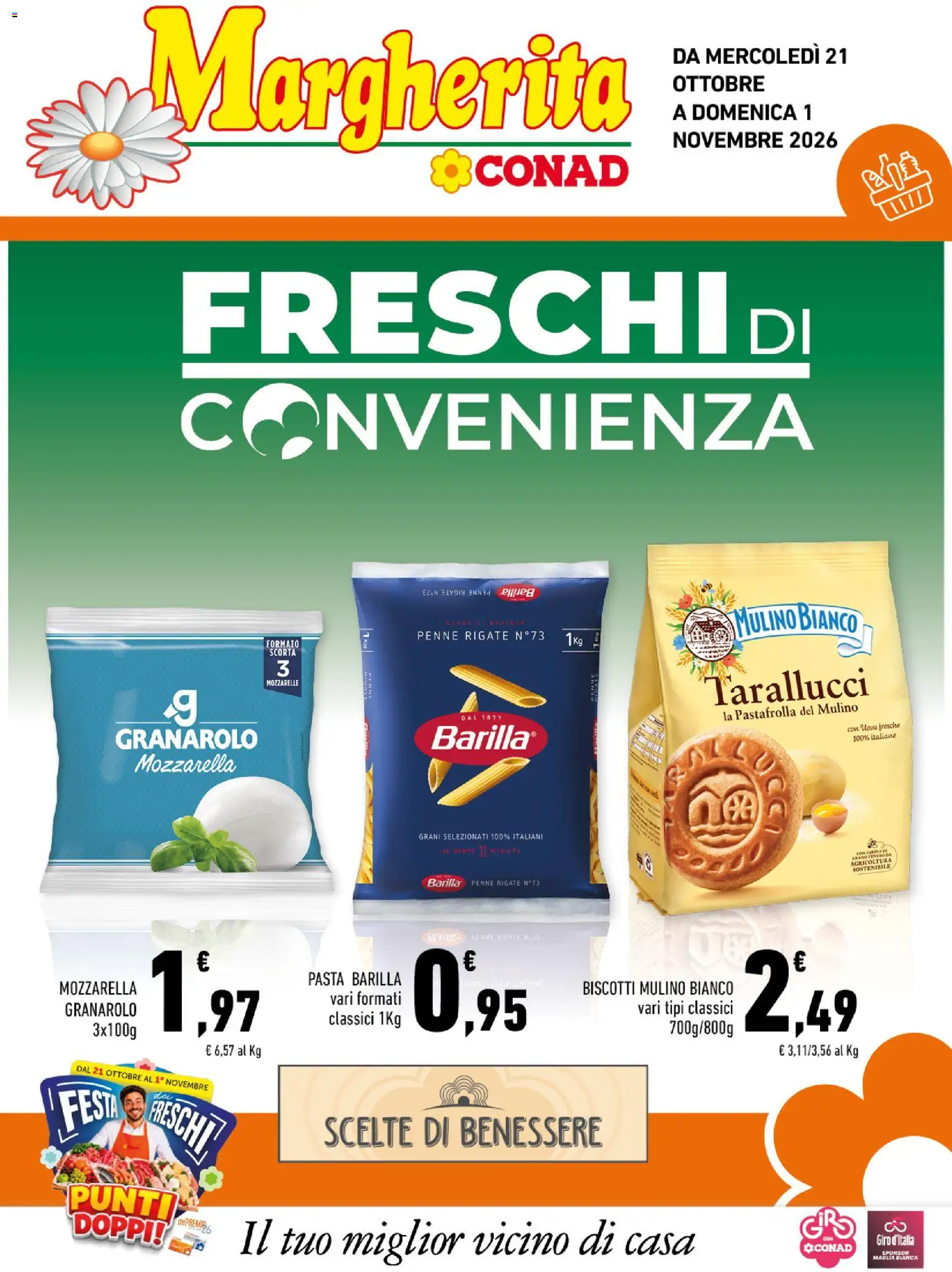 Volantino Conad del 21/10/2026 | Pagina: 1 | Prodotti: Biscotti, Barilla, Pasta Barilla, Penne