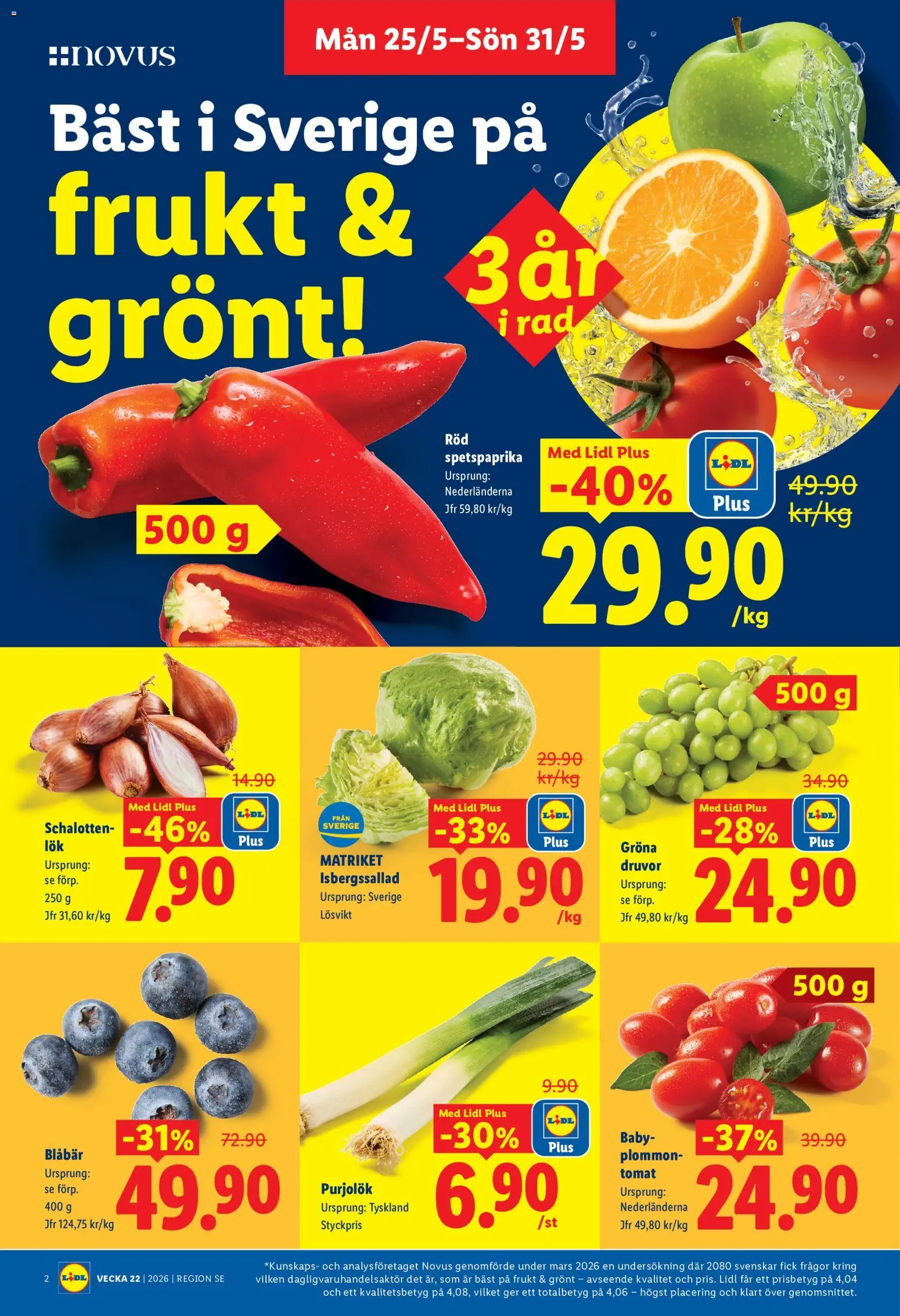 Lidl reklamblad aktuell från 25.05.2026 | Sida: 2 | Produkter: Plommon, Isbergssallad, Blåbär