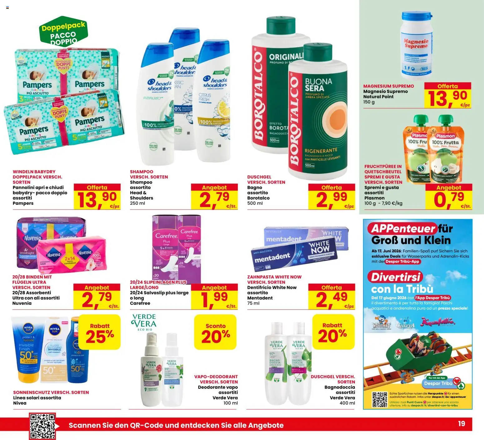 Volantino Eurospar del 23/07/2026 | Pagina: 19 | Prodotti: Pannolini, Dentifricio, Frutta, Bagno