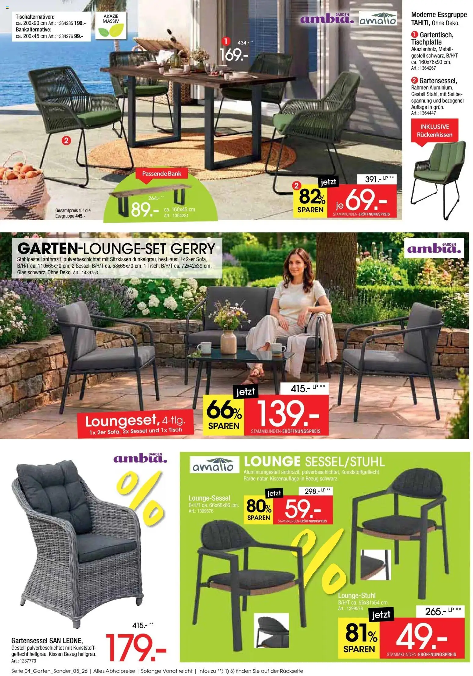 Zurbrüggen Gartenmöbel Sommerschnäppchen – gültig ab 09.07.2026 | Seite: 4 | Produkte: Kissen, Essgruppe, Sessel, Tisch