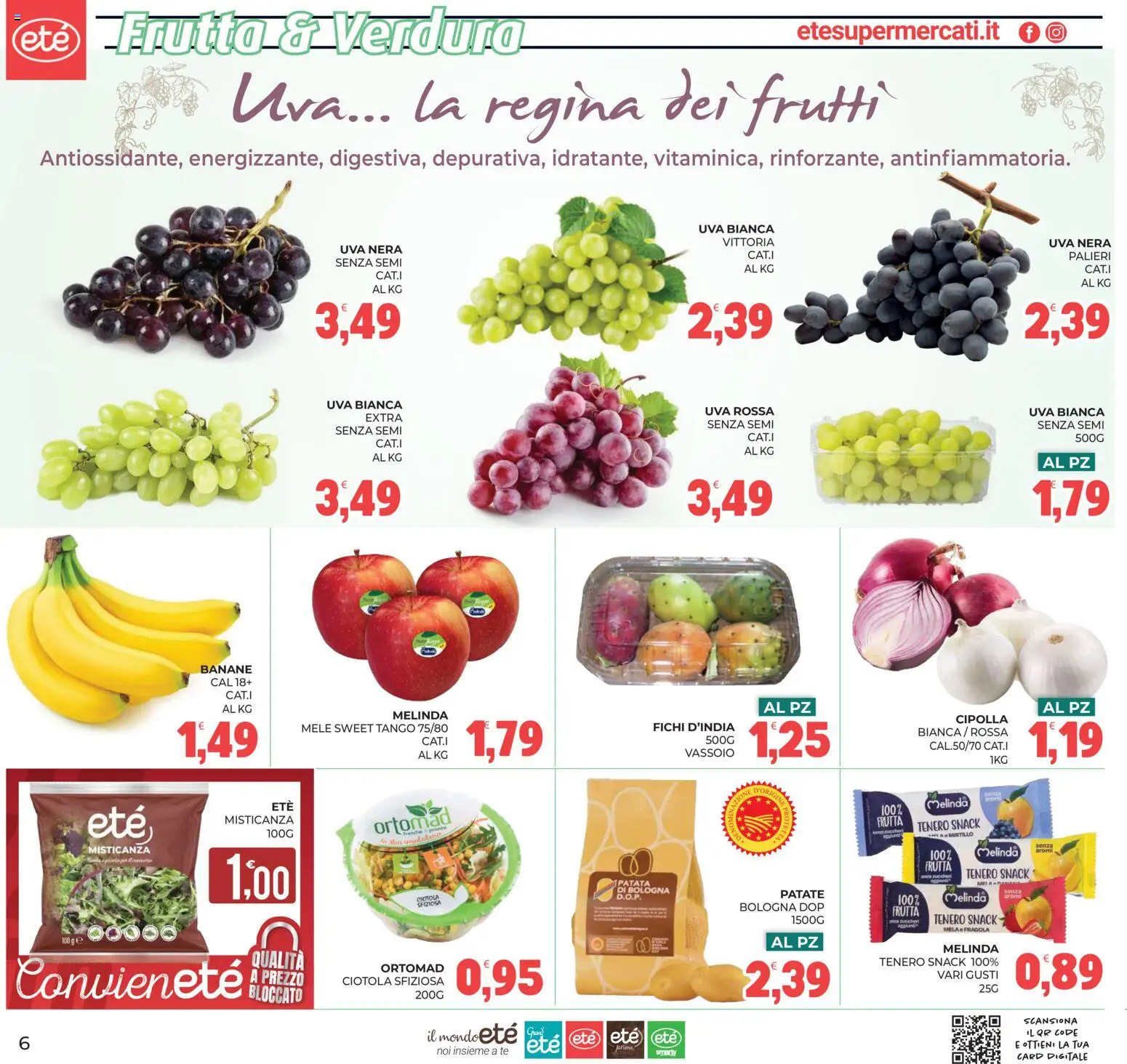 Volantino Eté del 11/09/2026 | Pagina: 6 | Prodotti: Banane, Fichi, Frutta, Uva