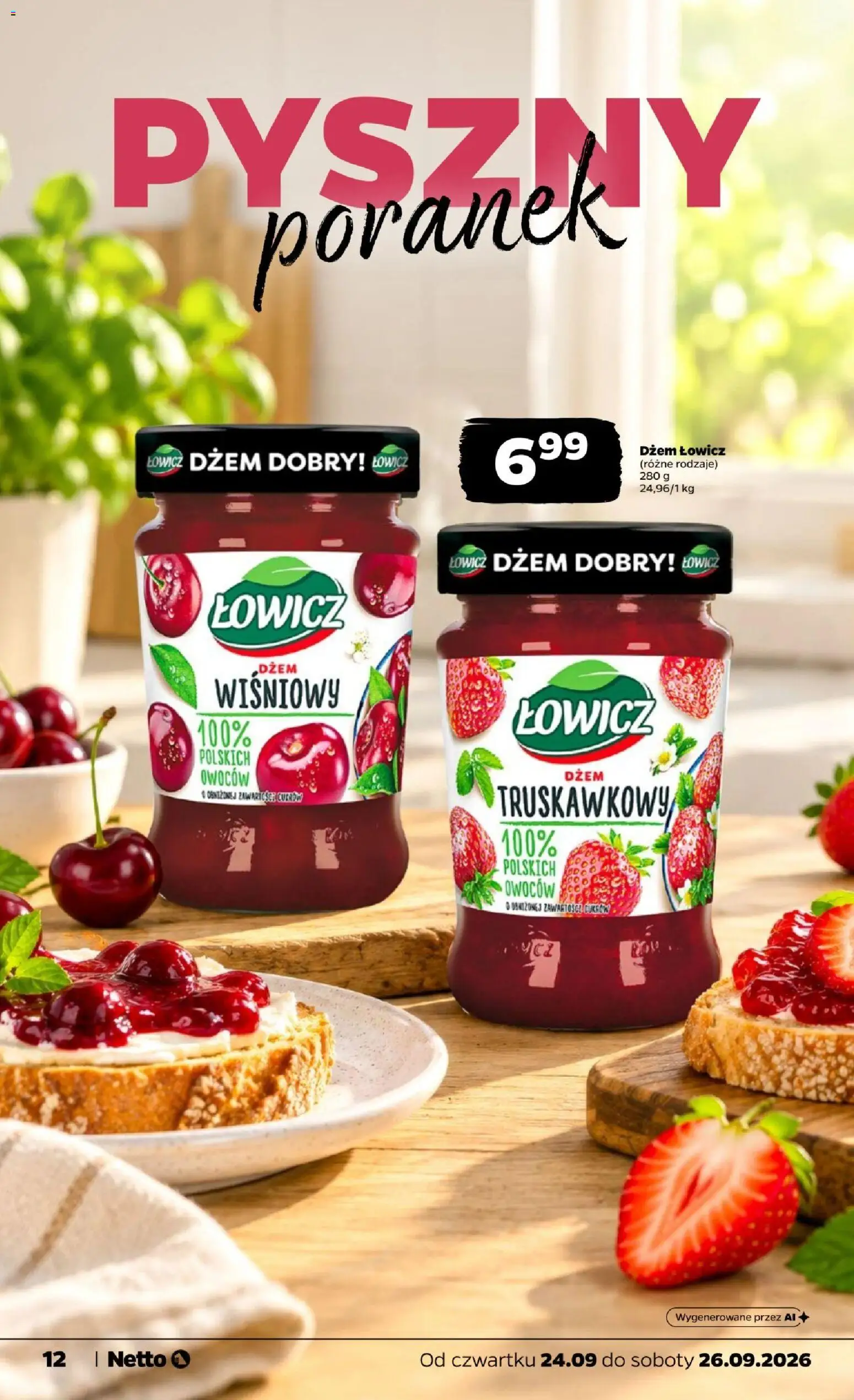 Netto gazetka od czwartku od 24.09.2026 | Strona: 12 | Produkty: Dżem wiśniowy, Dżem truskawkowy, Dżem