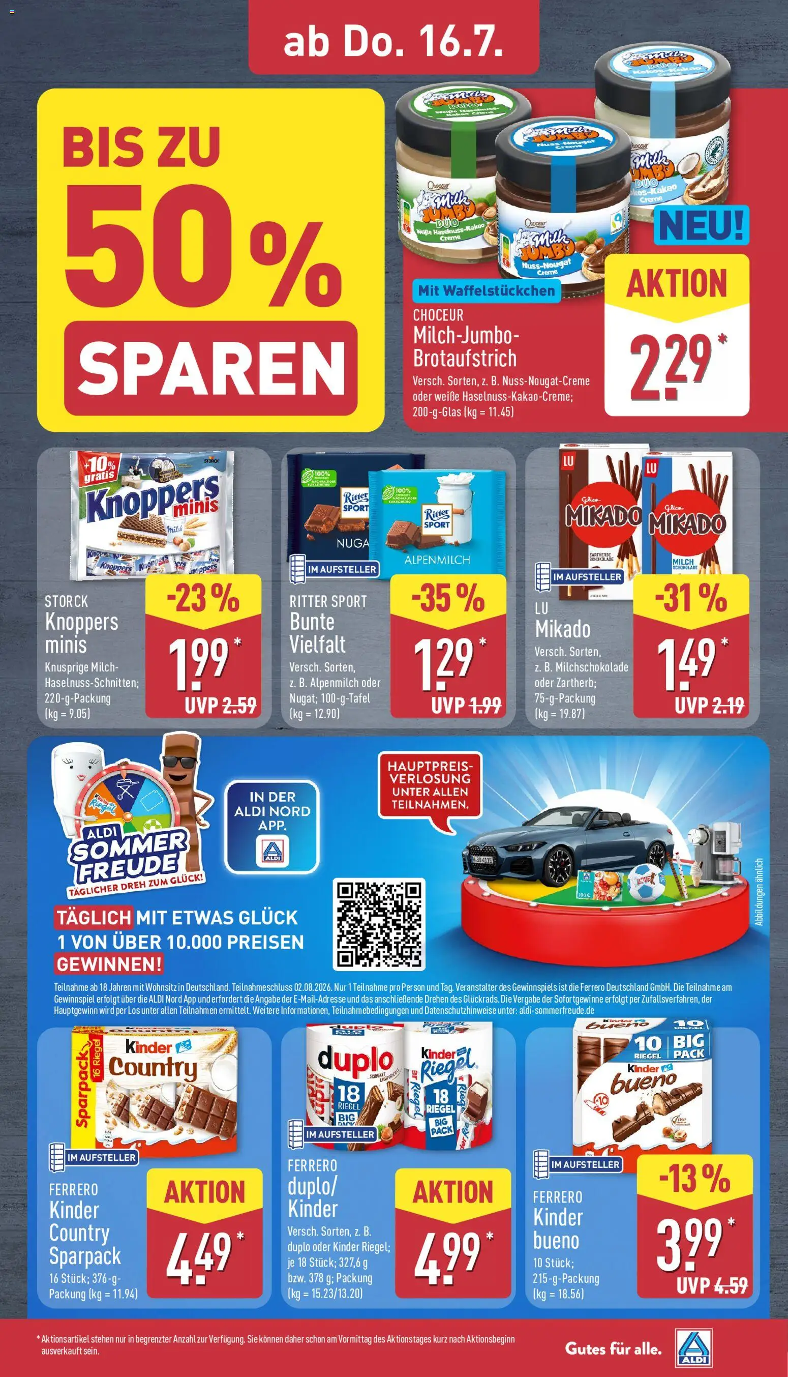 Aldi Prospekt – gültig ab 13.07.2026 | Seite: 31 | Produkte: Schokolade, Kinder bueno, Knoppers, Kinder country