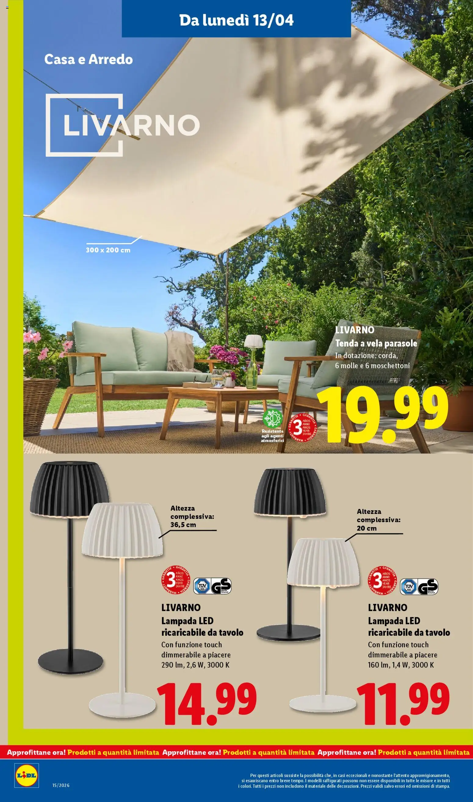 Volantino Lidl del 09.04.2026 | Pagina: 42 | Prodotti: Tenda, Tavolo, Lampada