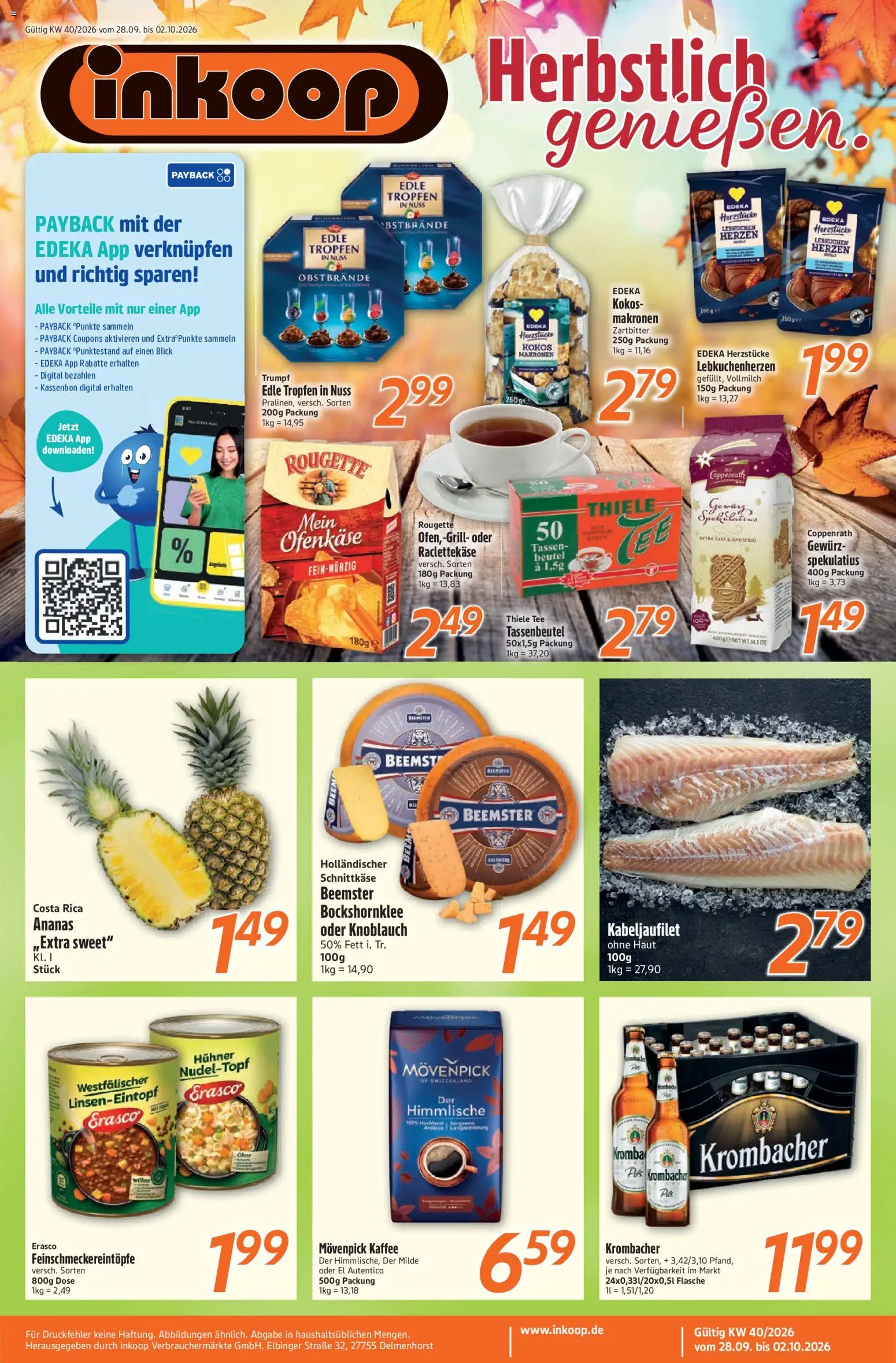 Inkoop Prospekt – gültig ab 28.09.2026 | Seite: 1 | Produkte: Kaffee, Rougette ofenkase, Movenpick kaffee, Erasco