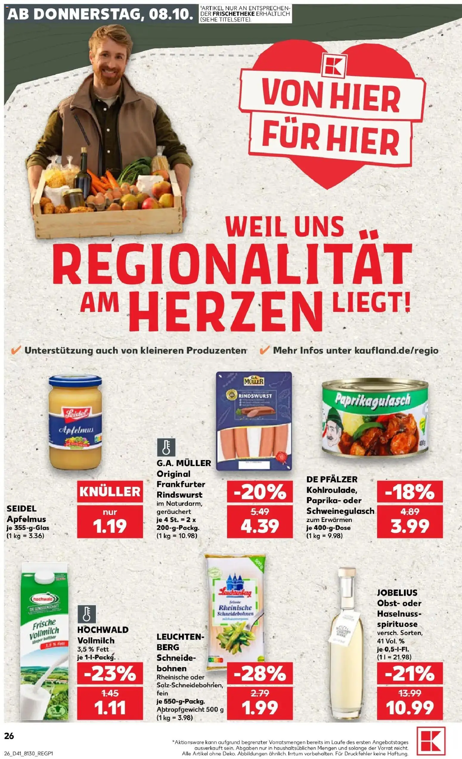 Prospekt Kaufland ab 08.10.2026 » Angebote Online zum Blättern | Seite: 26 | Produkte: Schweinegulasch, Paprika, Obst, Apfelmus
