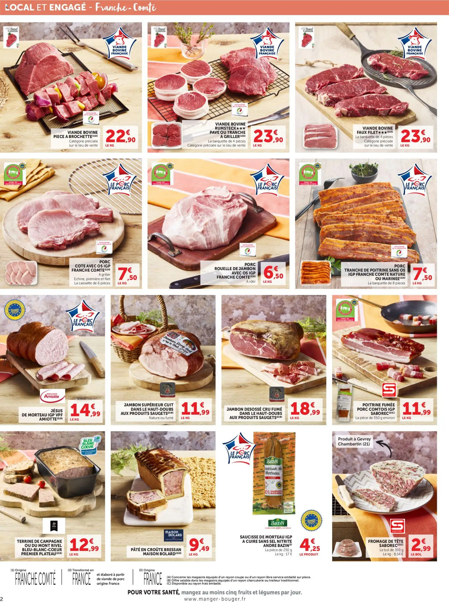{H1} | Page: 2 | Produits: Porc rouelle de jambon, Fromage, Saucisse, Viande