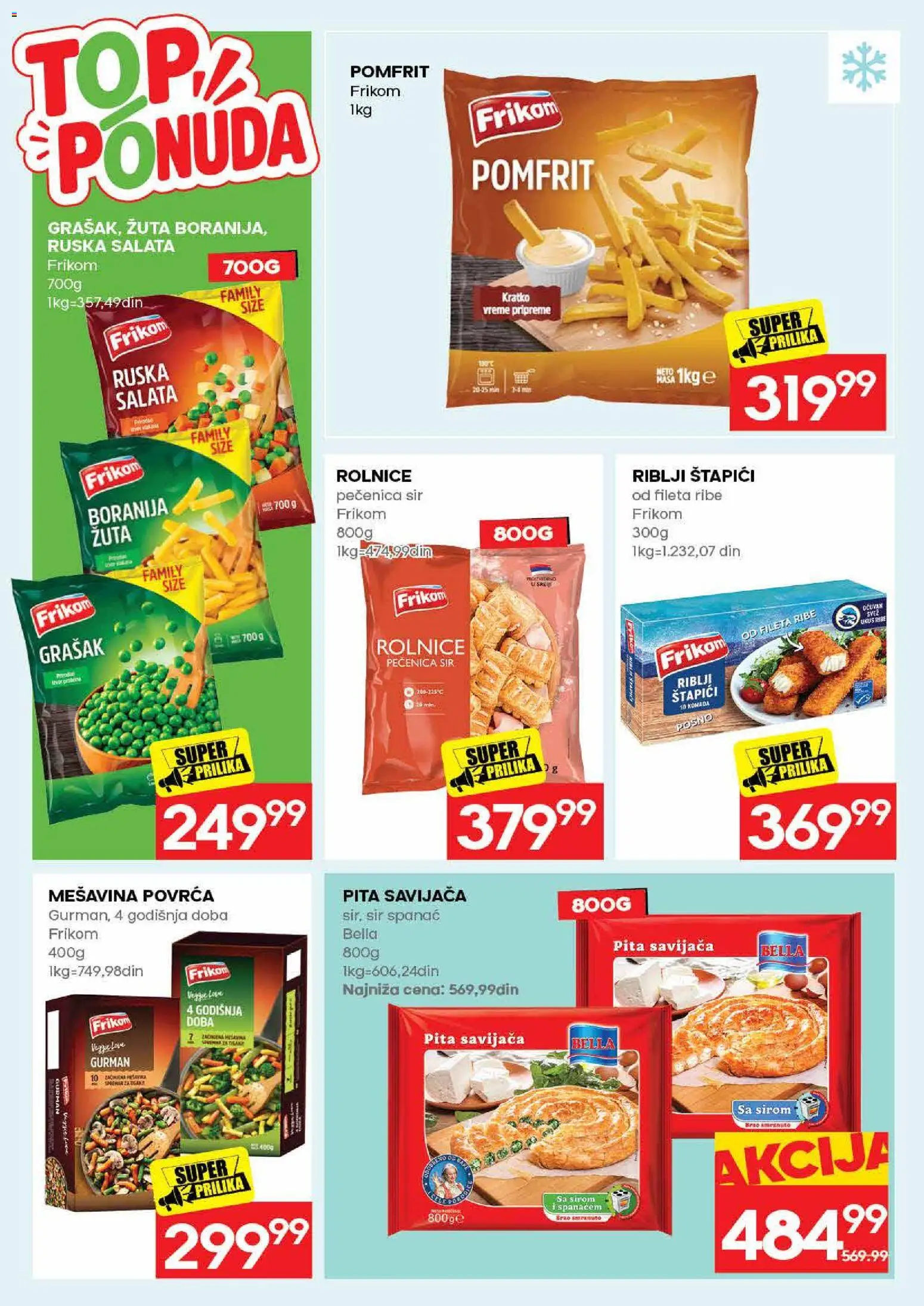Mercator katalog - važi od 14.09.2026 | Strana: 24 | Proizvode: Spanać, Riblji štapići, Pomfrit, Sir