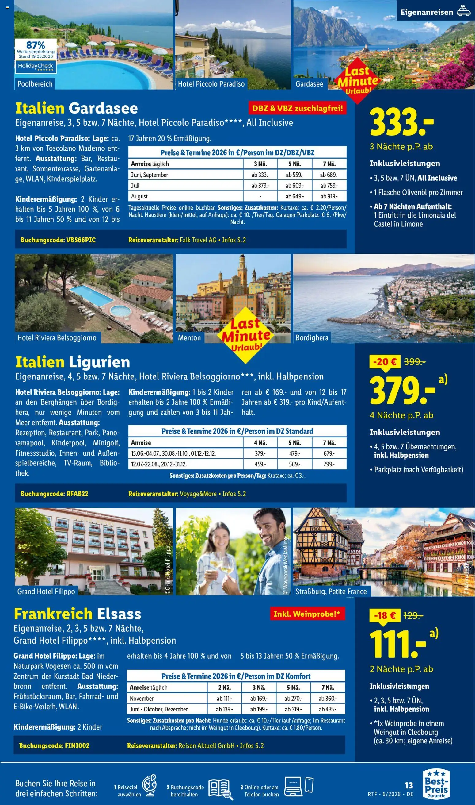 Lidl Reisen Reise-Highlights – gültig ab 13.06.2026 | Seite: 13 | Produkte: Bad, Olivenol, Telefon