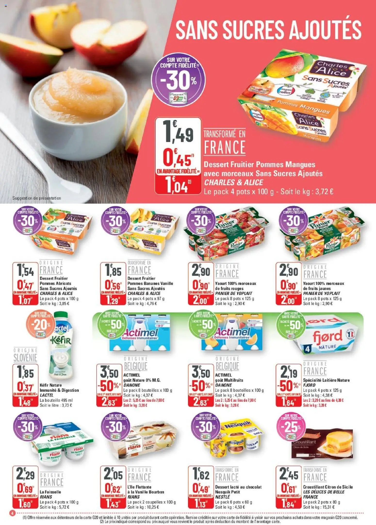 {H1} | Page: 4 | Produits: Kefir, Chocolat, Pommes, Bourbon
