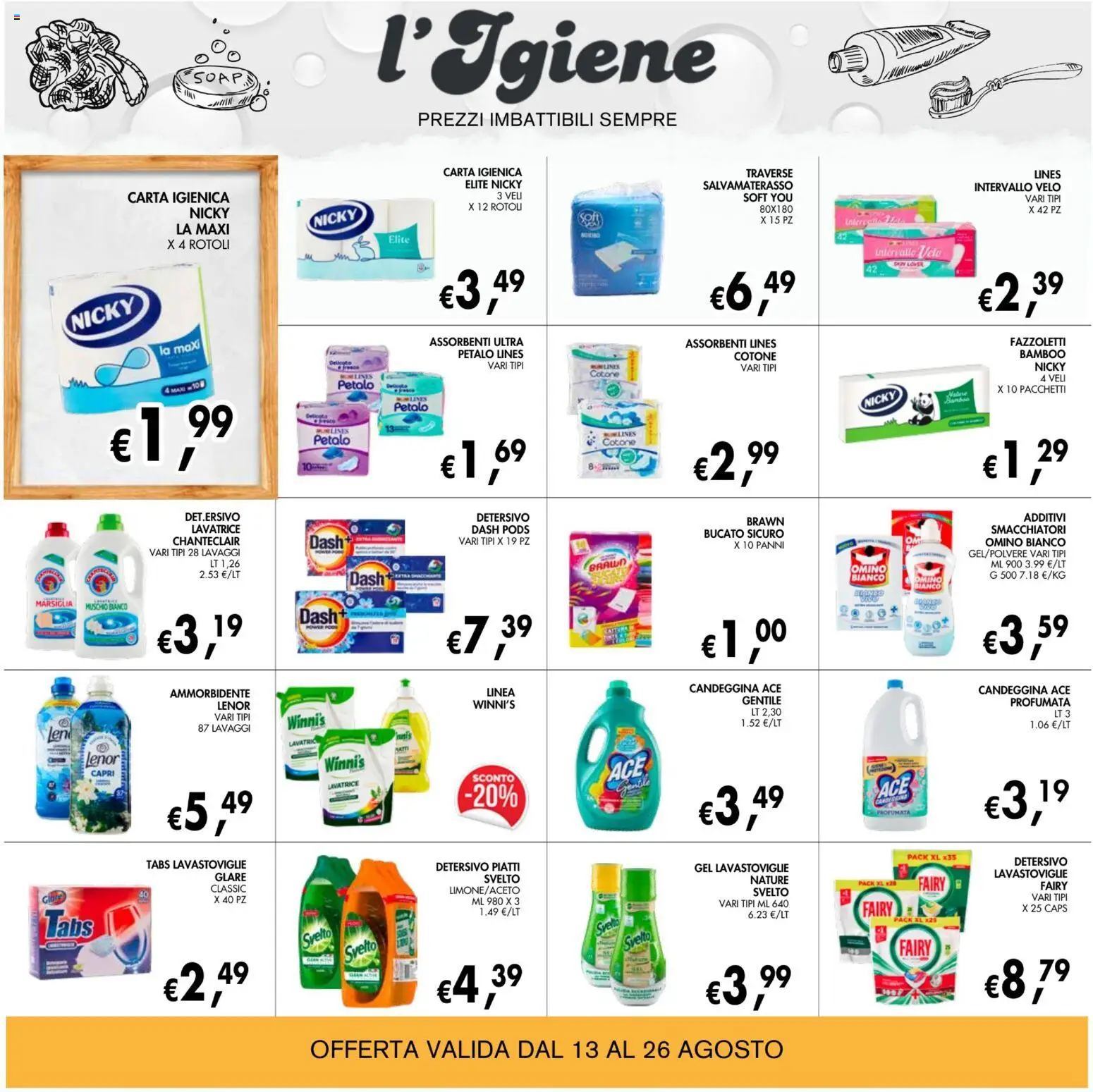 Volantino Coal del 13/08/2026 | Pagina: 22 | Prodotti: Candeggina, Lavatrice, Lavastoviglie, Assorbenti