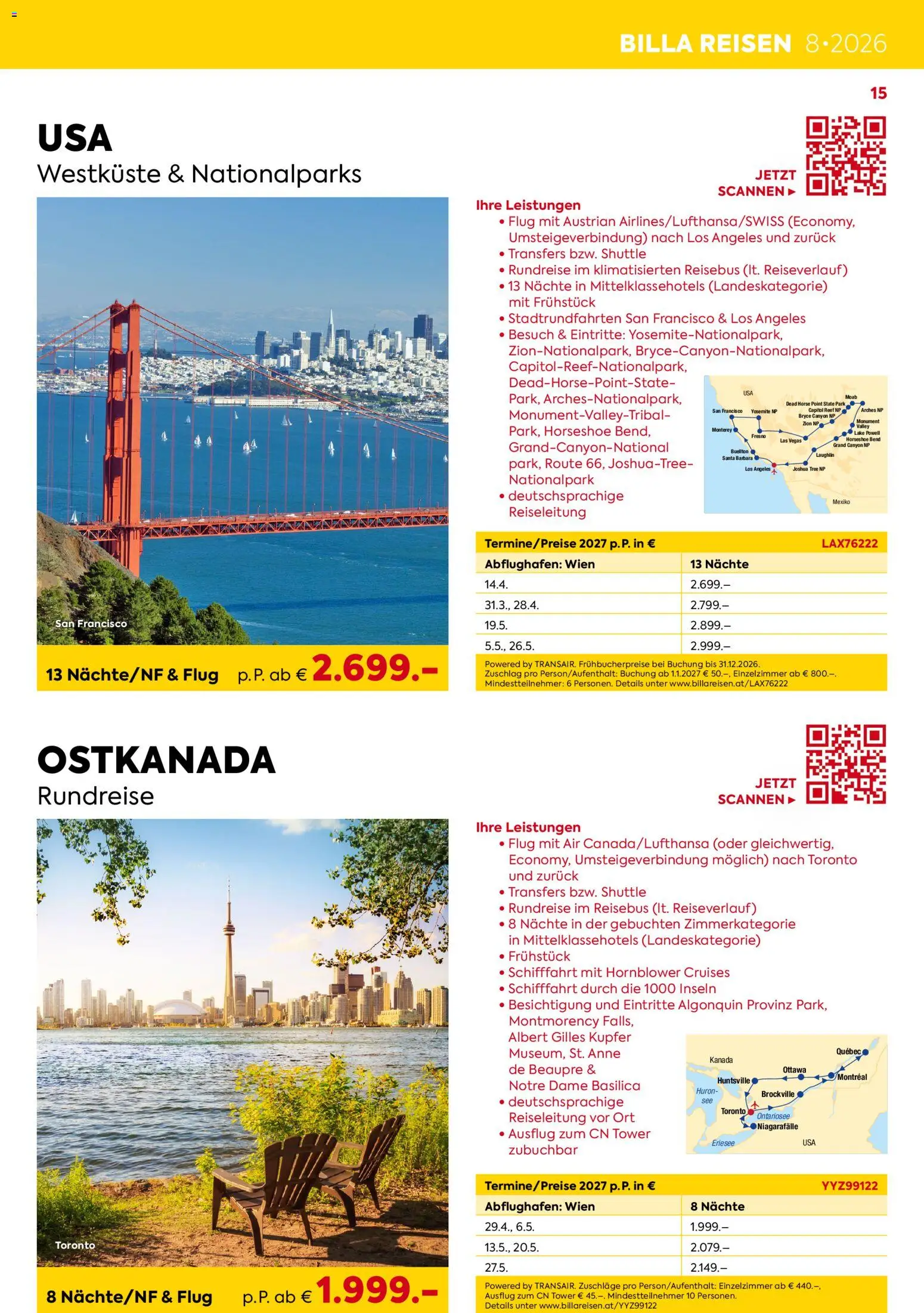 Billa- Billa Reisen Rundreise Highlights 2026/2027 gültig ab 12.08.2026 | Seite: 15