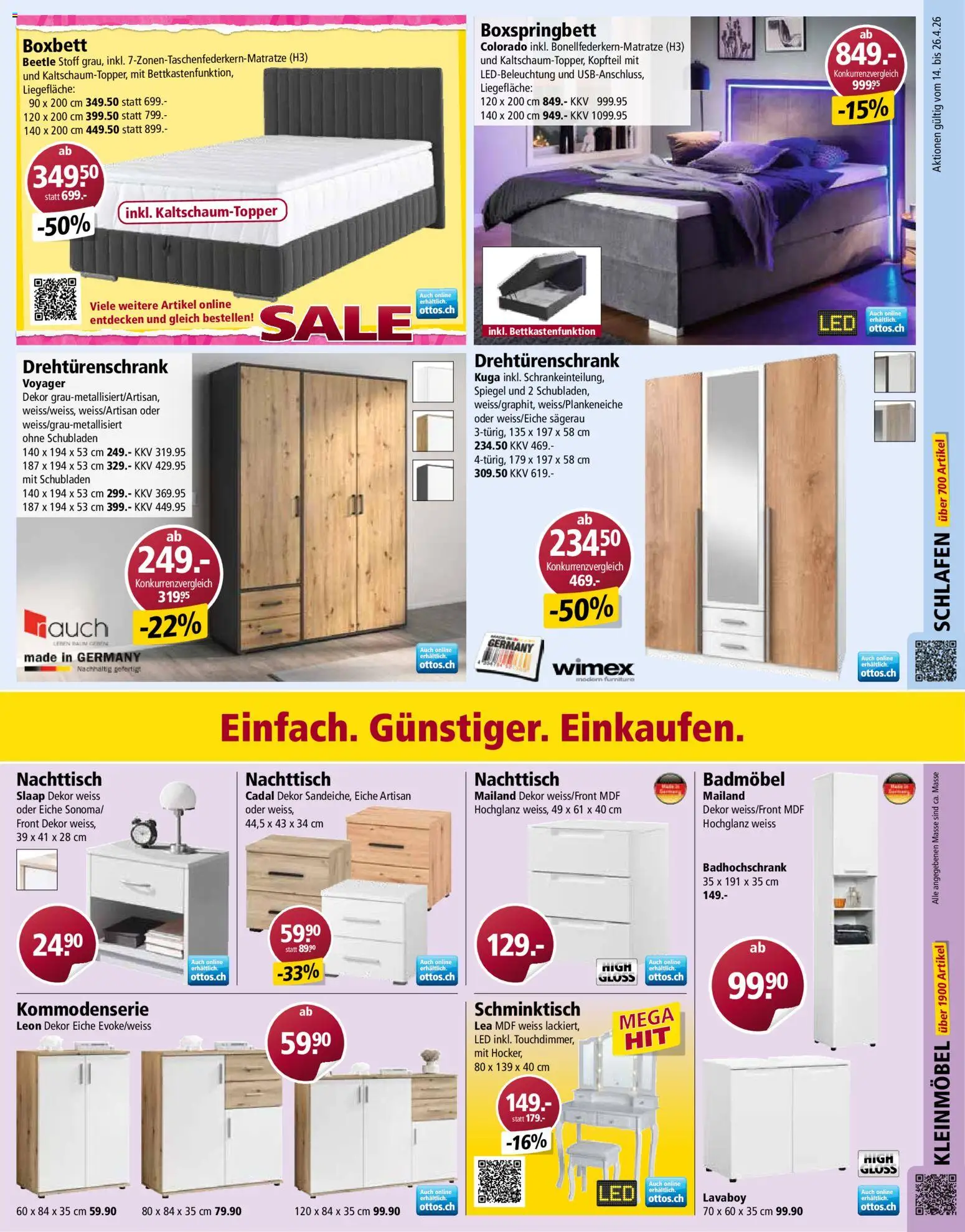 Otto's aktionen – gültig ab 14.04.2026 | Seite: 11 | Produkte: Spiegel, Drehtürenschrank, Boxspringbett, Schminktisch